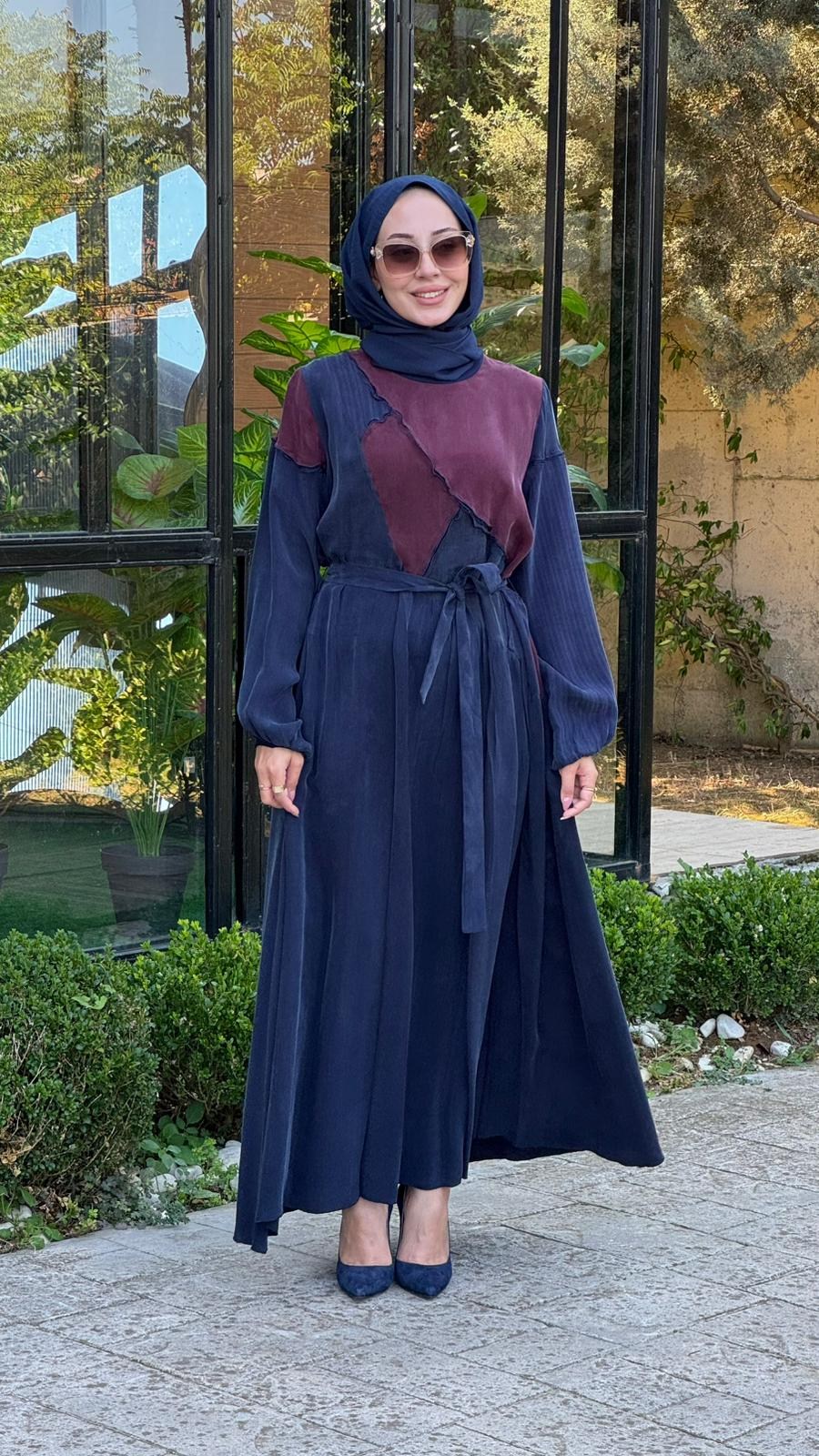 Misswhence Asimetrik Patchwork Kuşaklı Elbise 39801