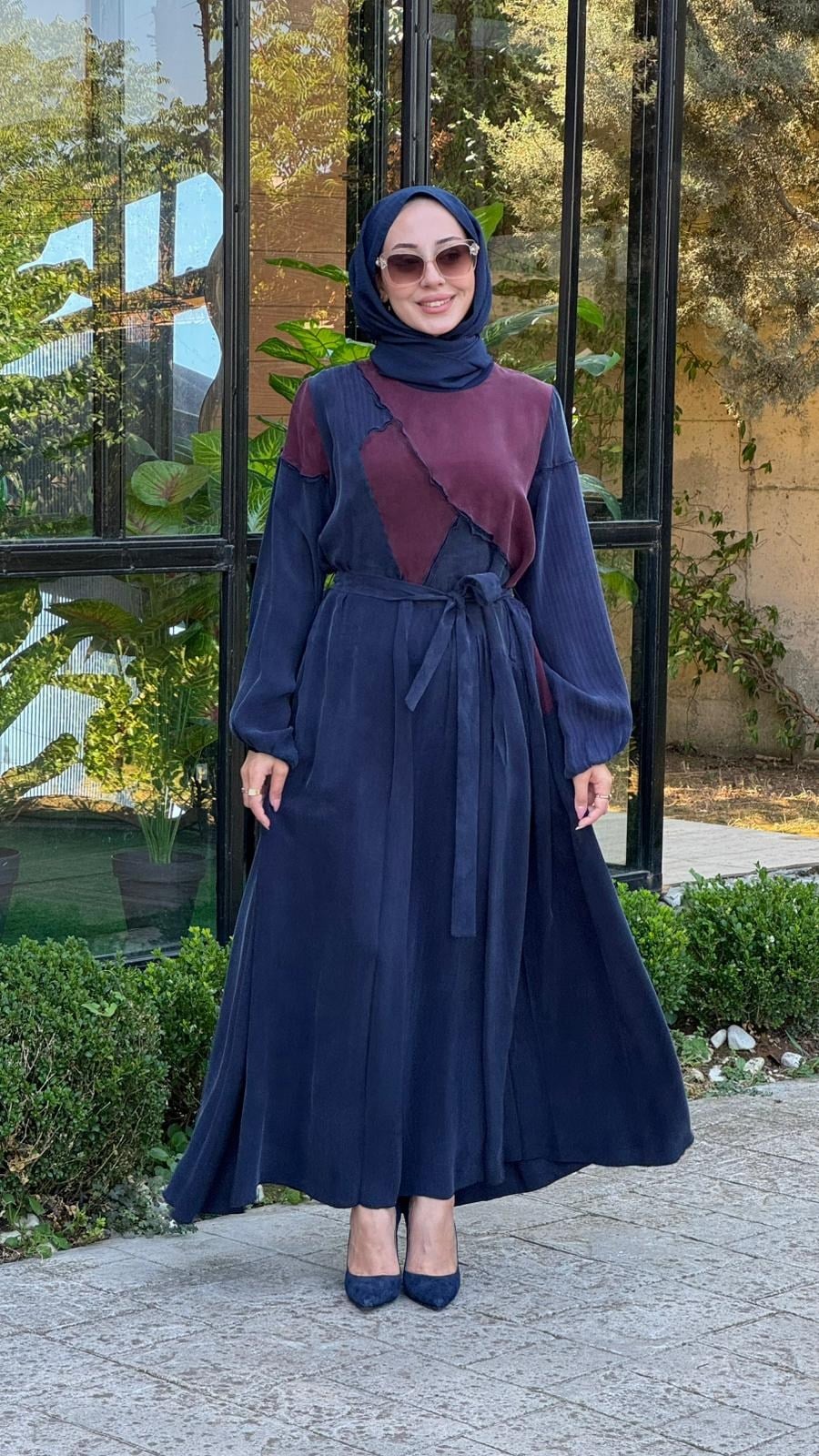Misswhence Asimetrik Patchwork Kuşaklı Elbise 39801