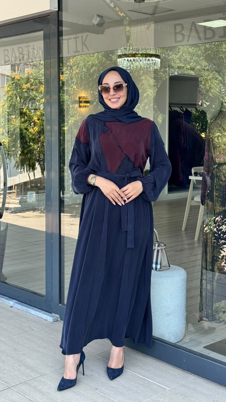 Misswhence Asimetrik Patchwork Kuşaklı Elbise 39801