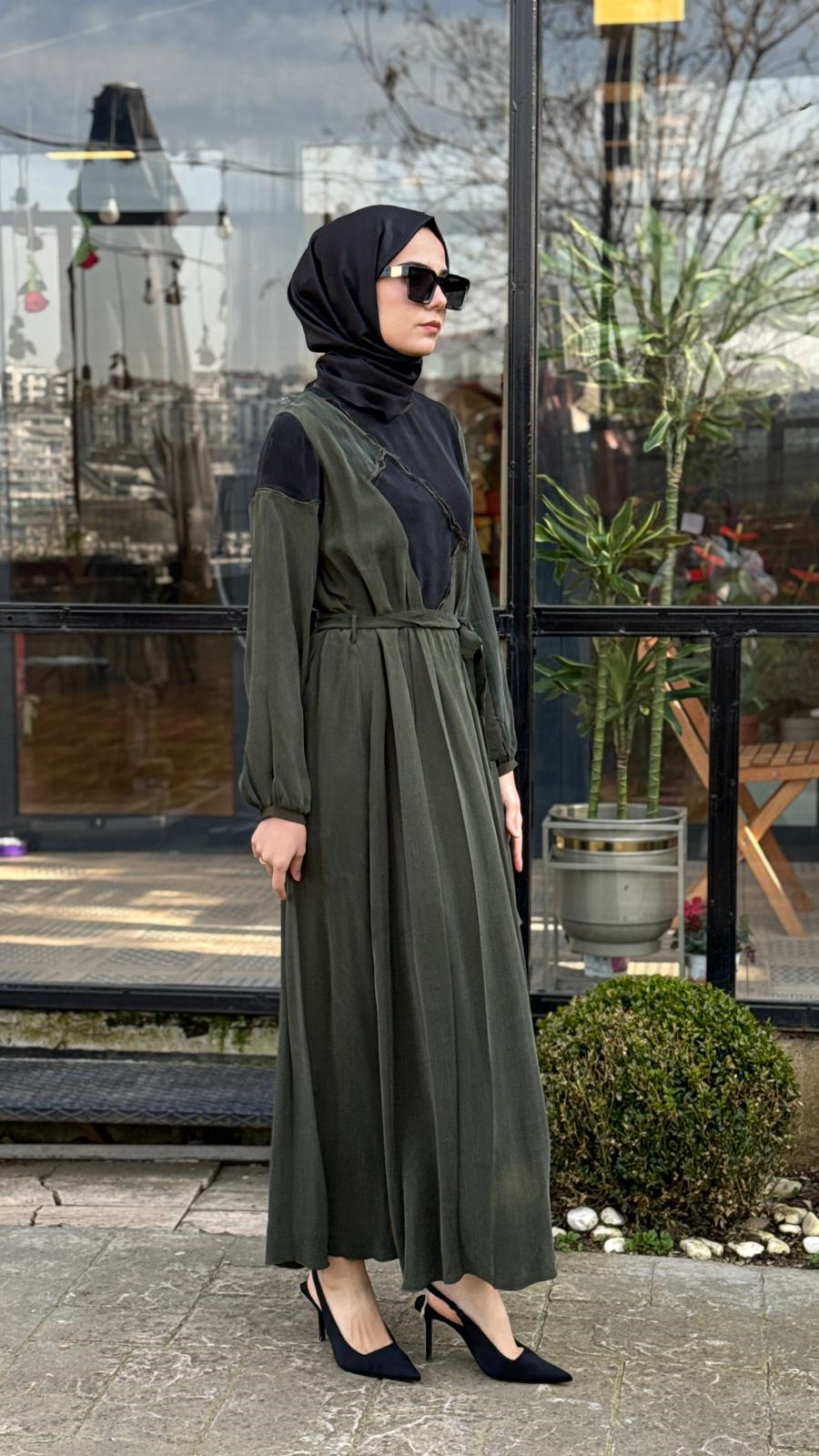Misswhence Asimetrik Patchwork Kuşaklı Elbise 39801