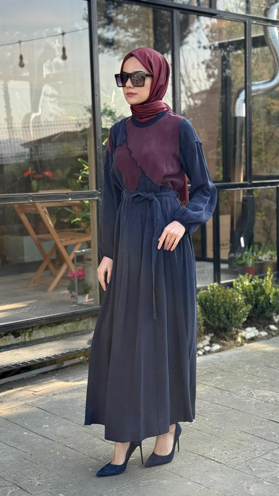 Misswhence Asimetrik Patchwork Kuşaklı Elbise 39801