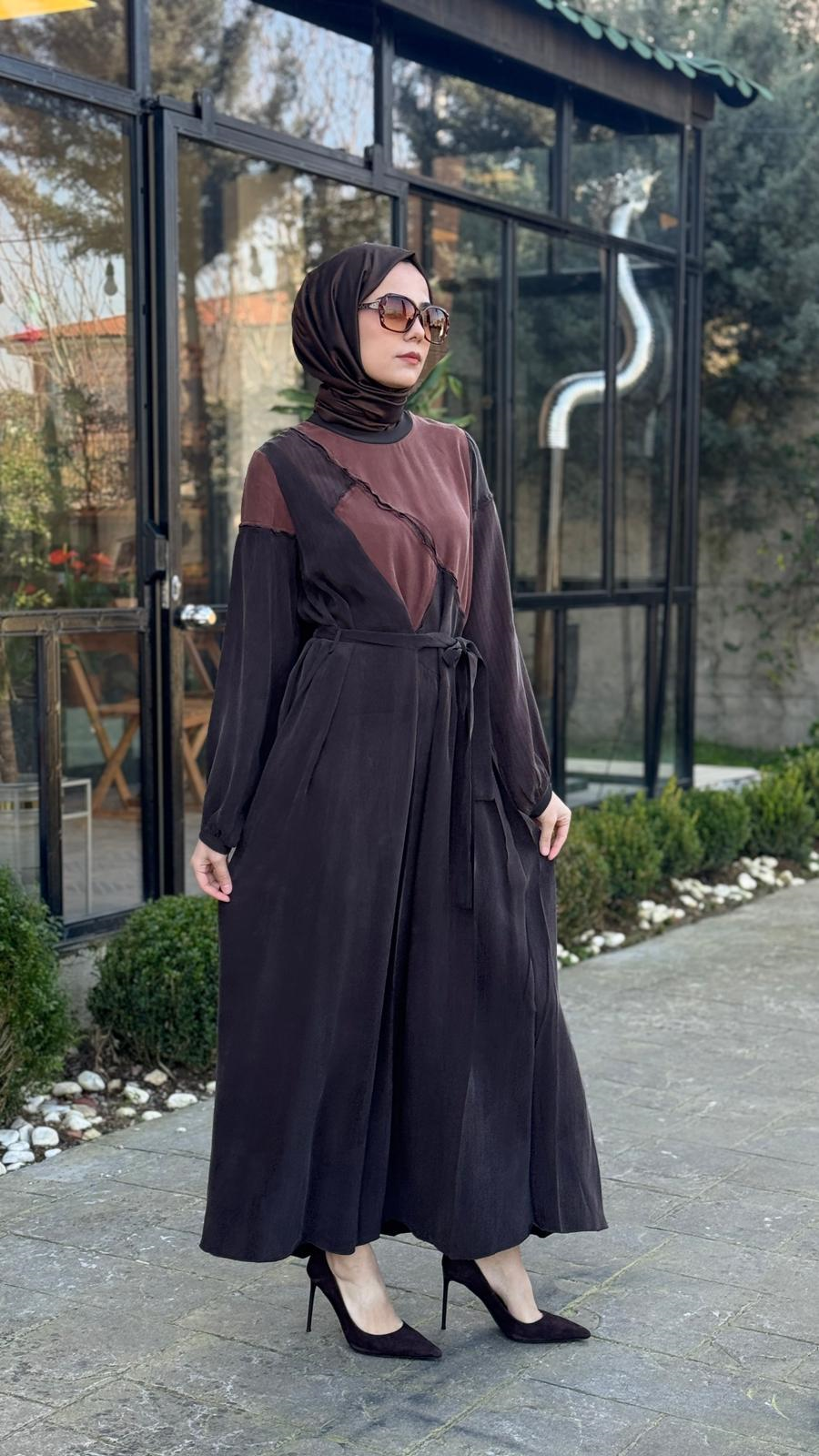 Misswhence Asimetrik Patchwork Kuşaklı Elbise 39801