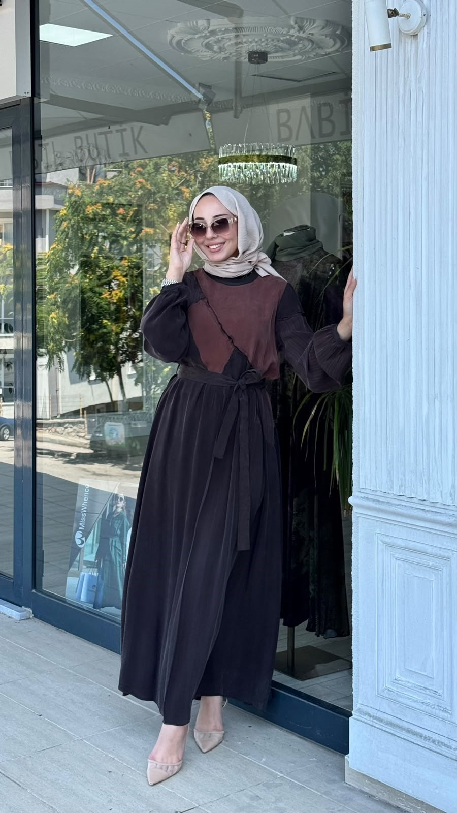 Misswhence Asimetrik Patchwork Kuşaklı Elbise 39801