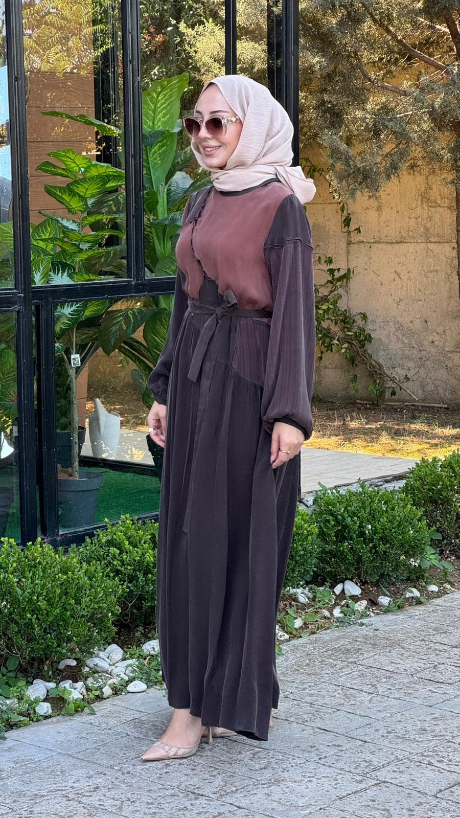 Misswhence Asimetrik Patchwork Kuşaklı Elbise 39801