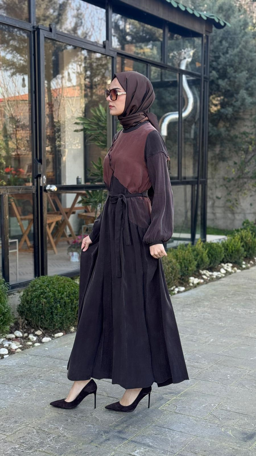 Misswhence Asimetrik Patchwork Kuşaklı Elbise 39801
