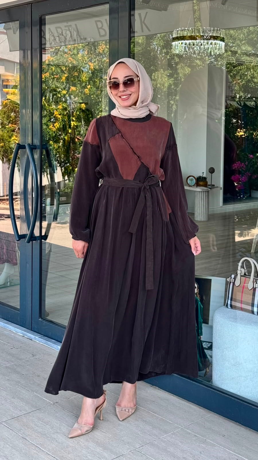 Misswhence Asimetrik Patchwork Kuşaklı Elbise 39801