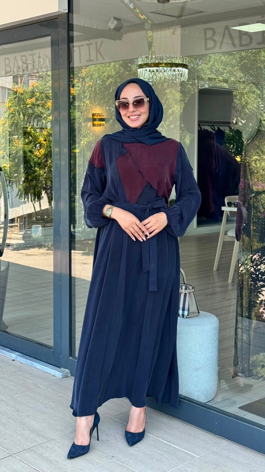 Misswhence Asimetrik Patchwork Kuşaklı Elbise 39801