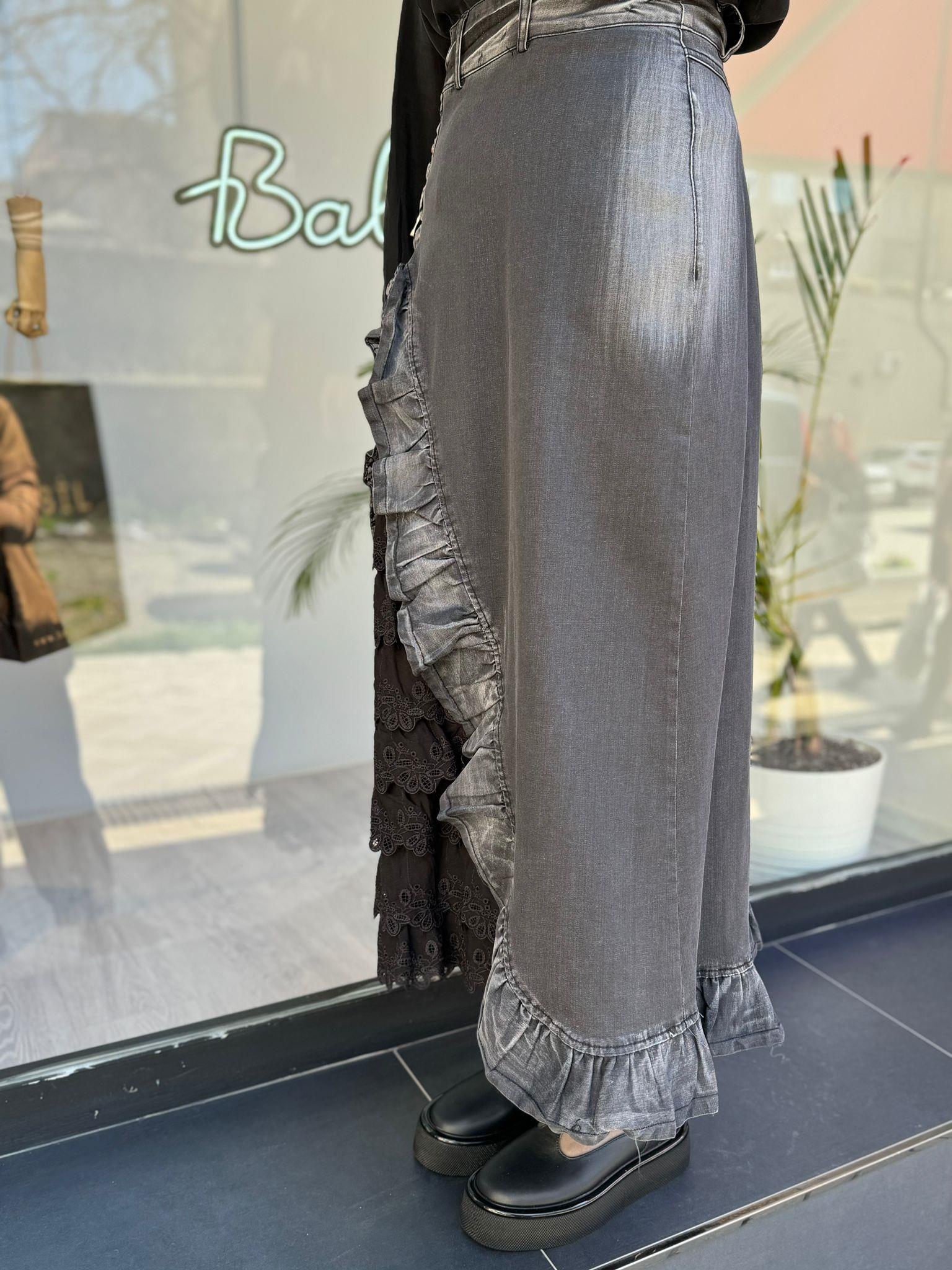 Misswhence Baskılı Kot Etek Siyah 35902