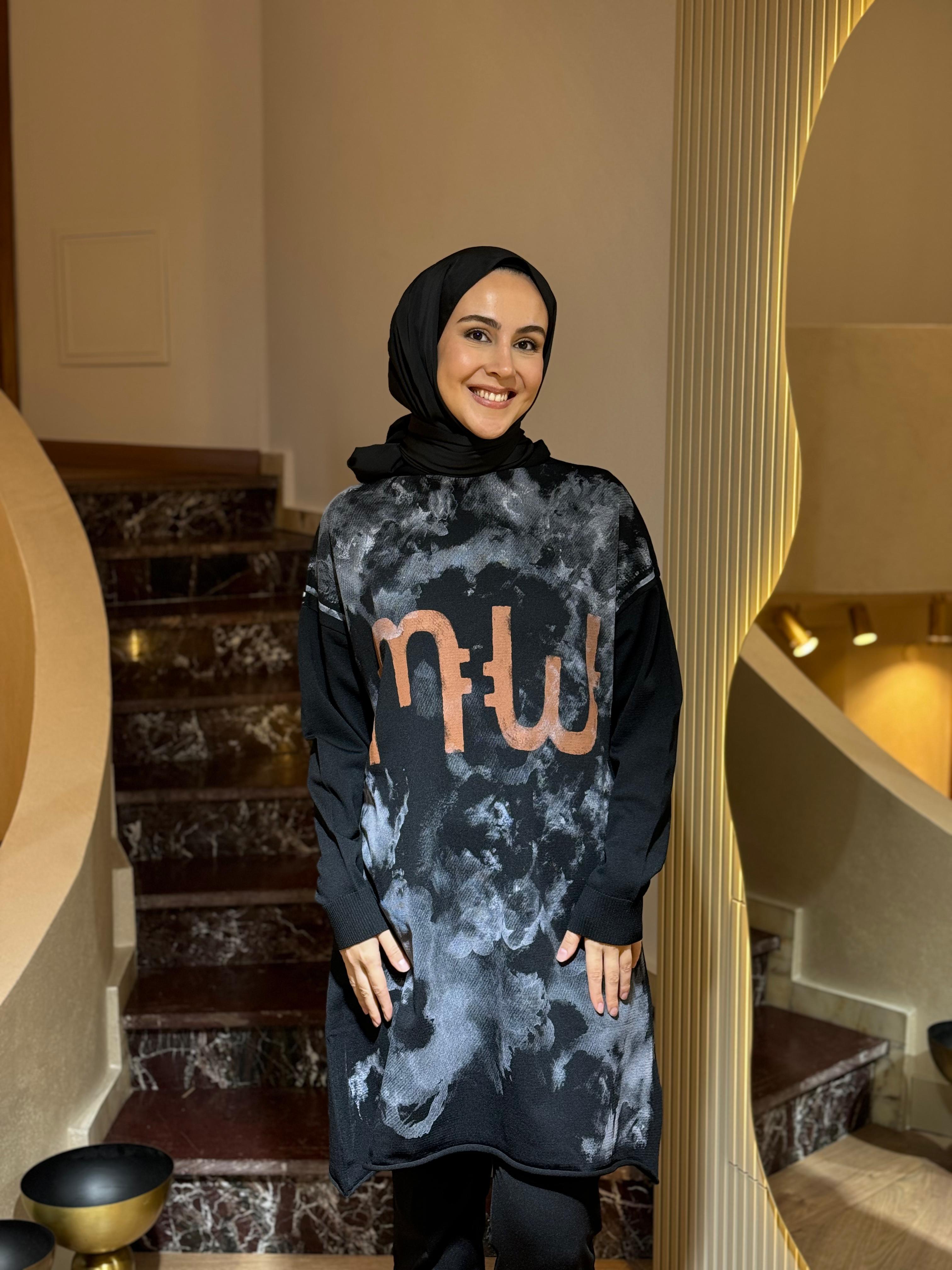 Misswhence Baskılı Triko Tunik Siyah 36021