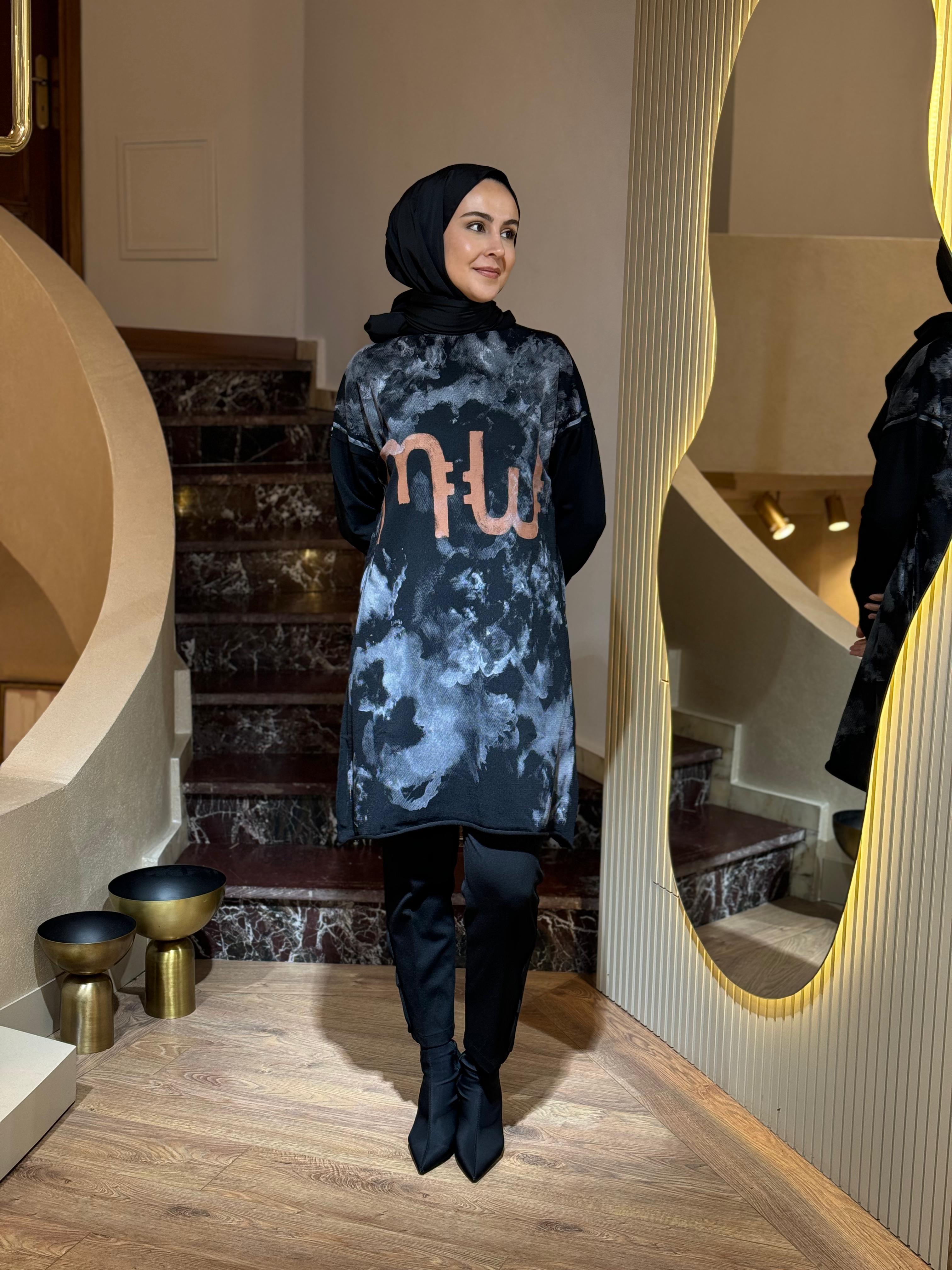 Misswhence Baskılı Triko Tunik Siyah 36021