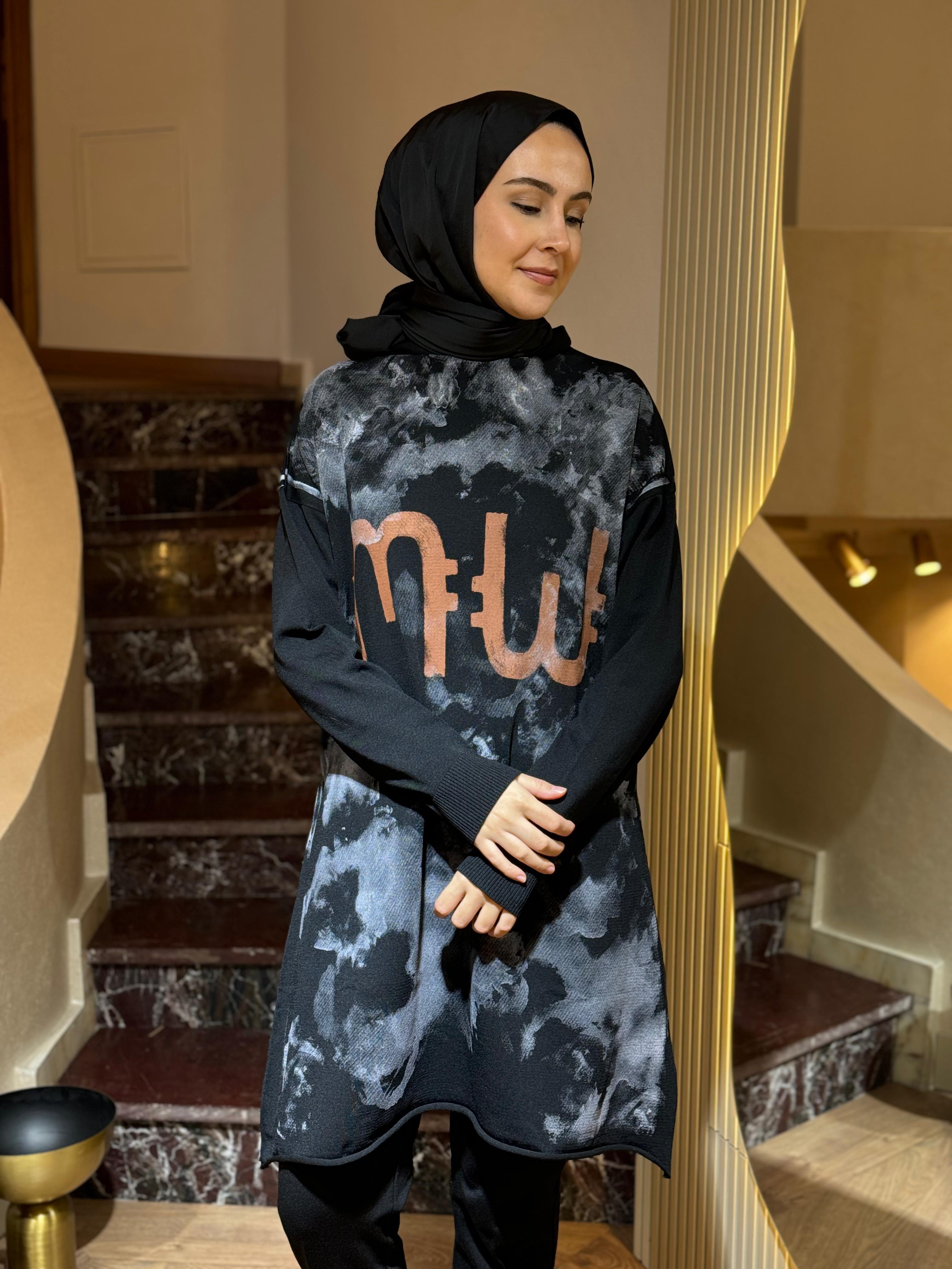 Misswhence Baskılı Triko Tunik Siyah 36021