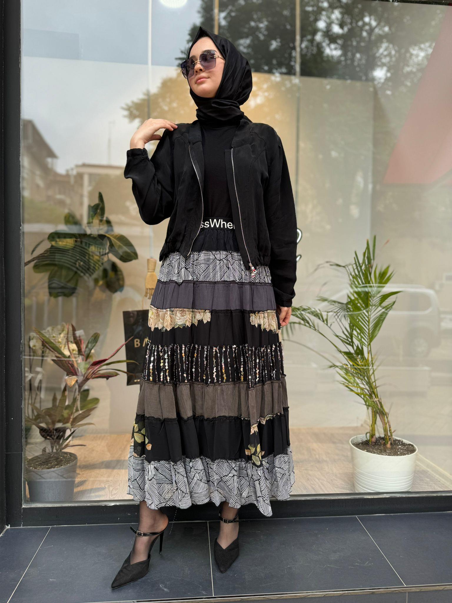 Misswhence Beli Lastikli Pullu Etek Siyah 35906