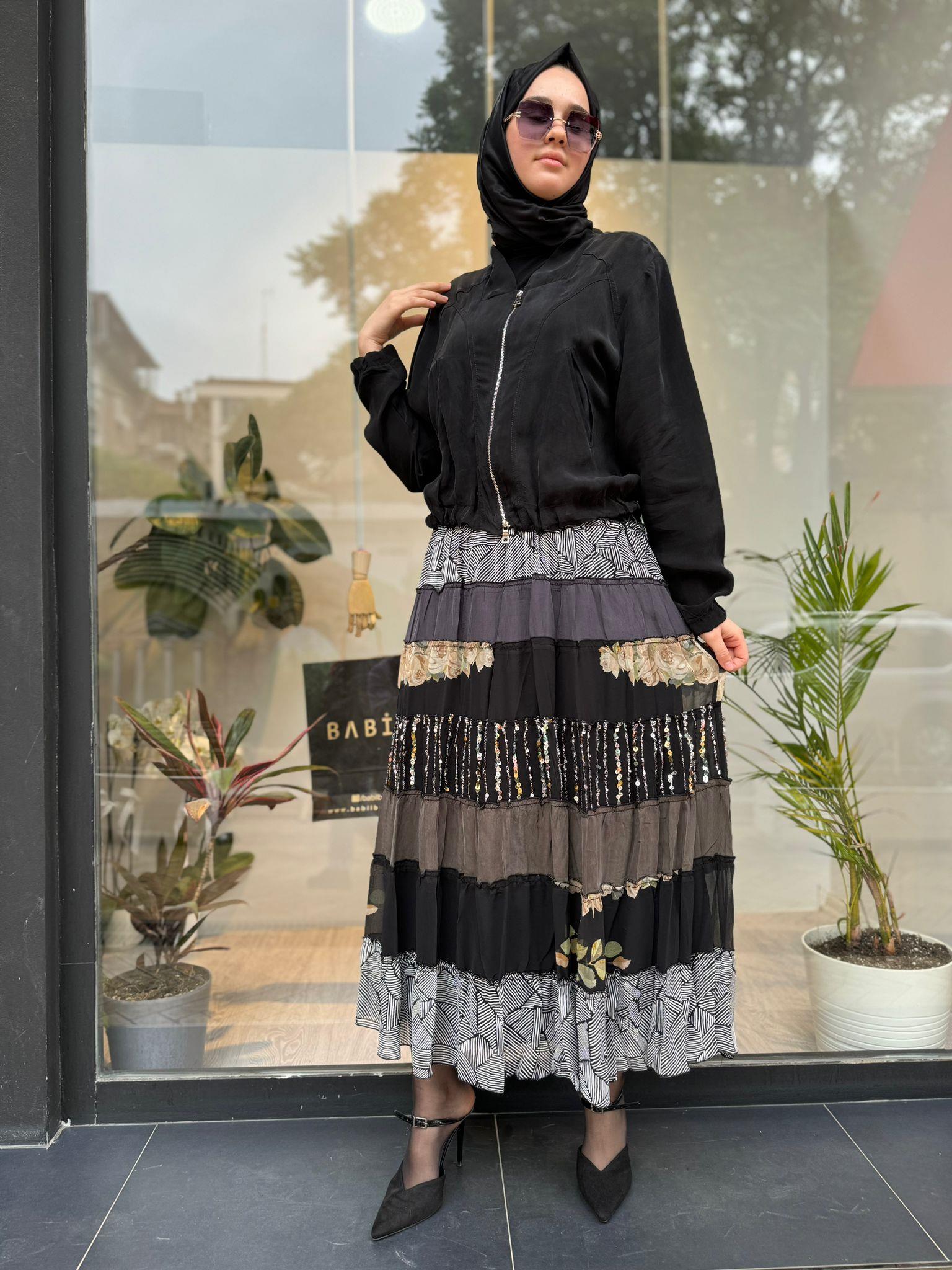 Misswhence Beli Lastikli Pullu Etek Siyah 35906
