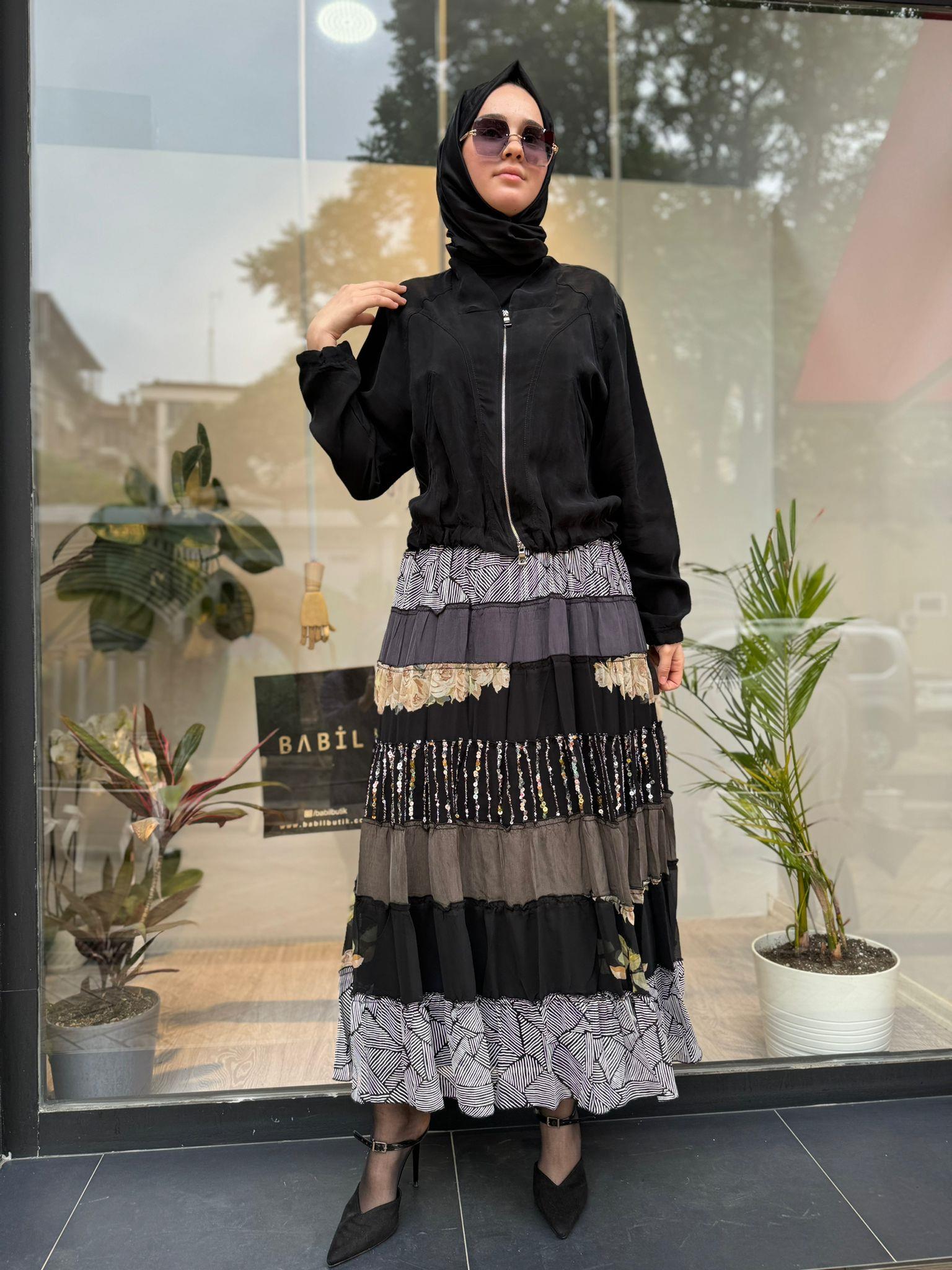 Misswhence Beli Lastikli Pullu Etek Siyah 35906