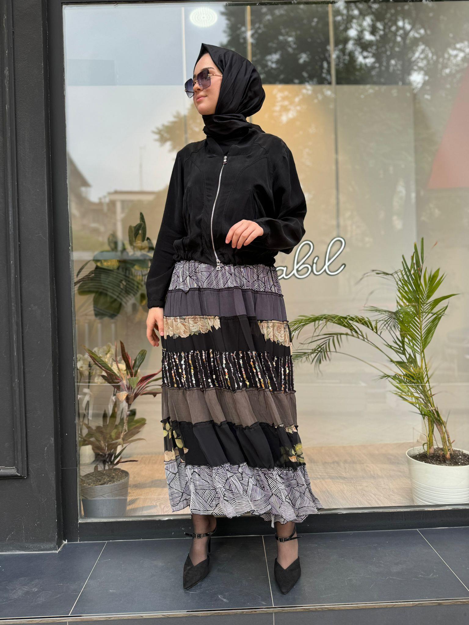 Misswhence Beli Lastikli Pullu Etek Siyah 35906
