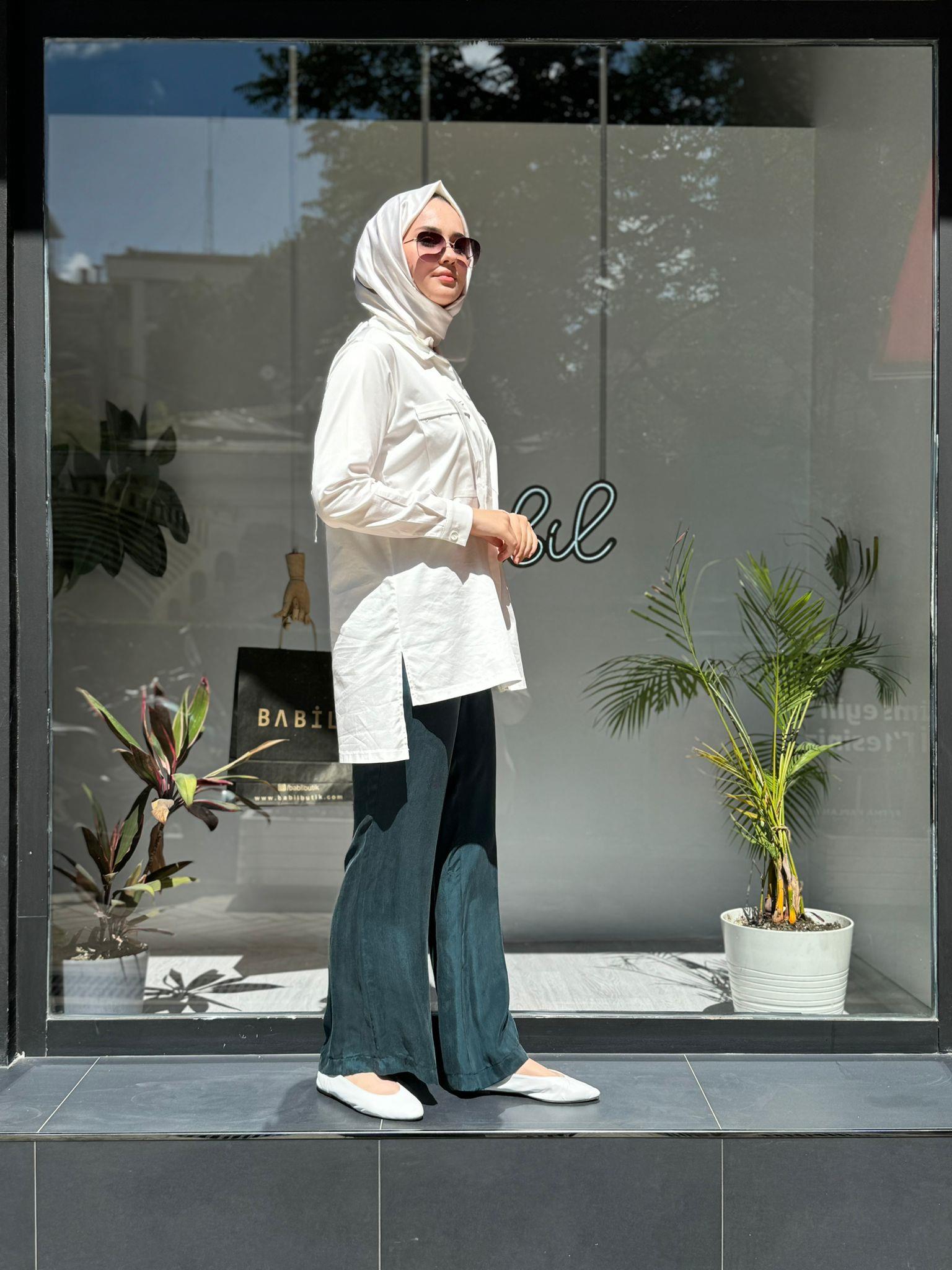 Misswhence Bol Paça İpek Pantolon Yeşil 35110