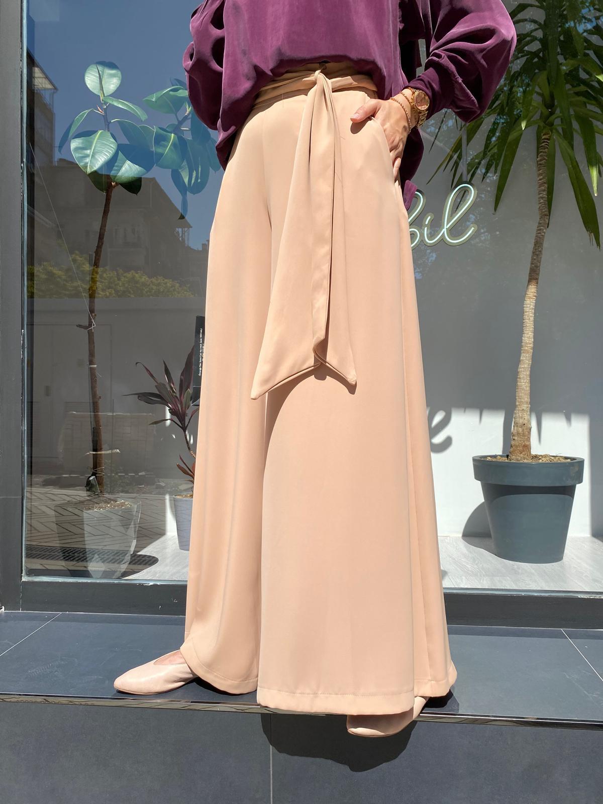 Misswhence Bol Paça Kuşaklı Pantolon Kayısı 33126