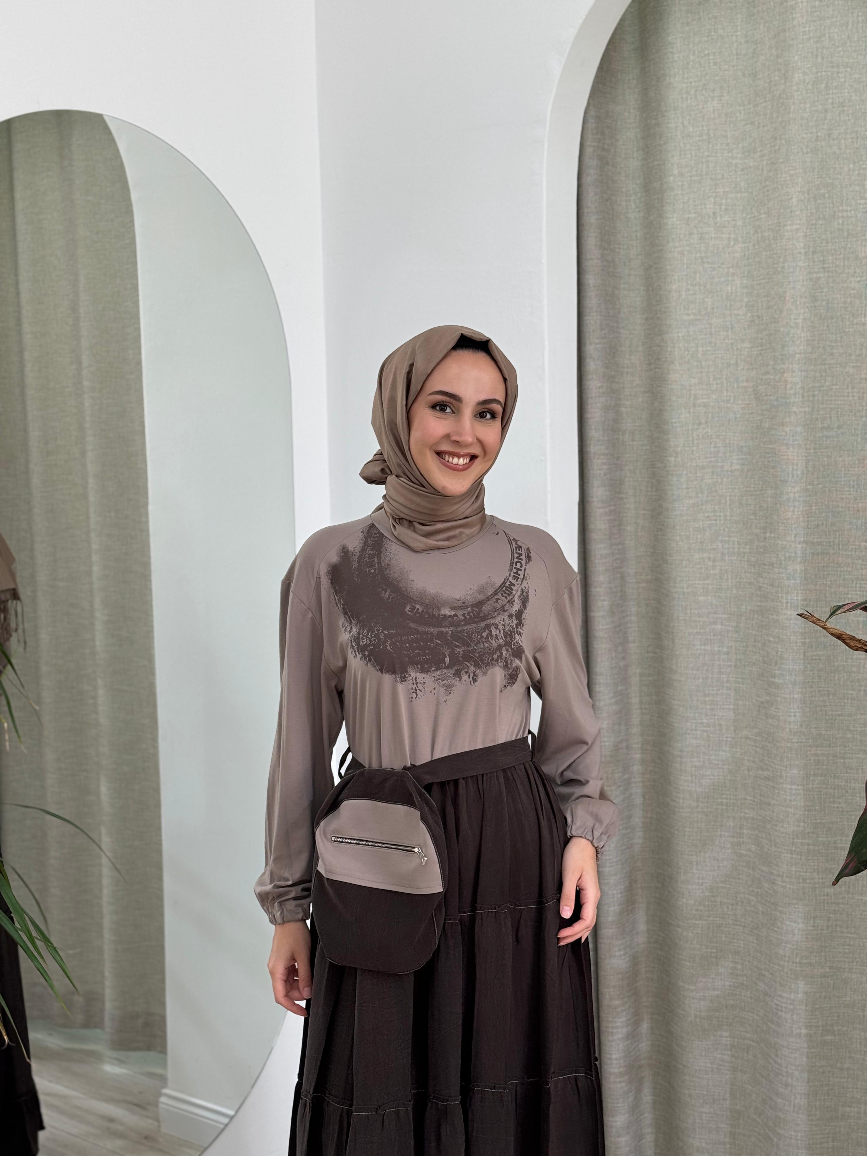 Misswhence Çanta Detaylı Elbise Kahverengi 37834