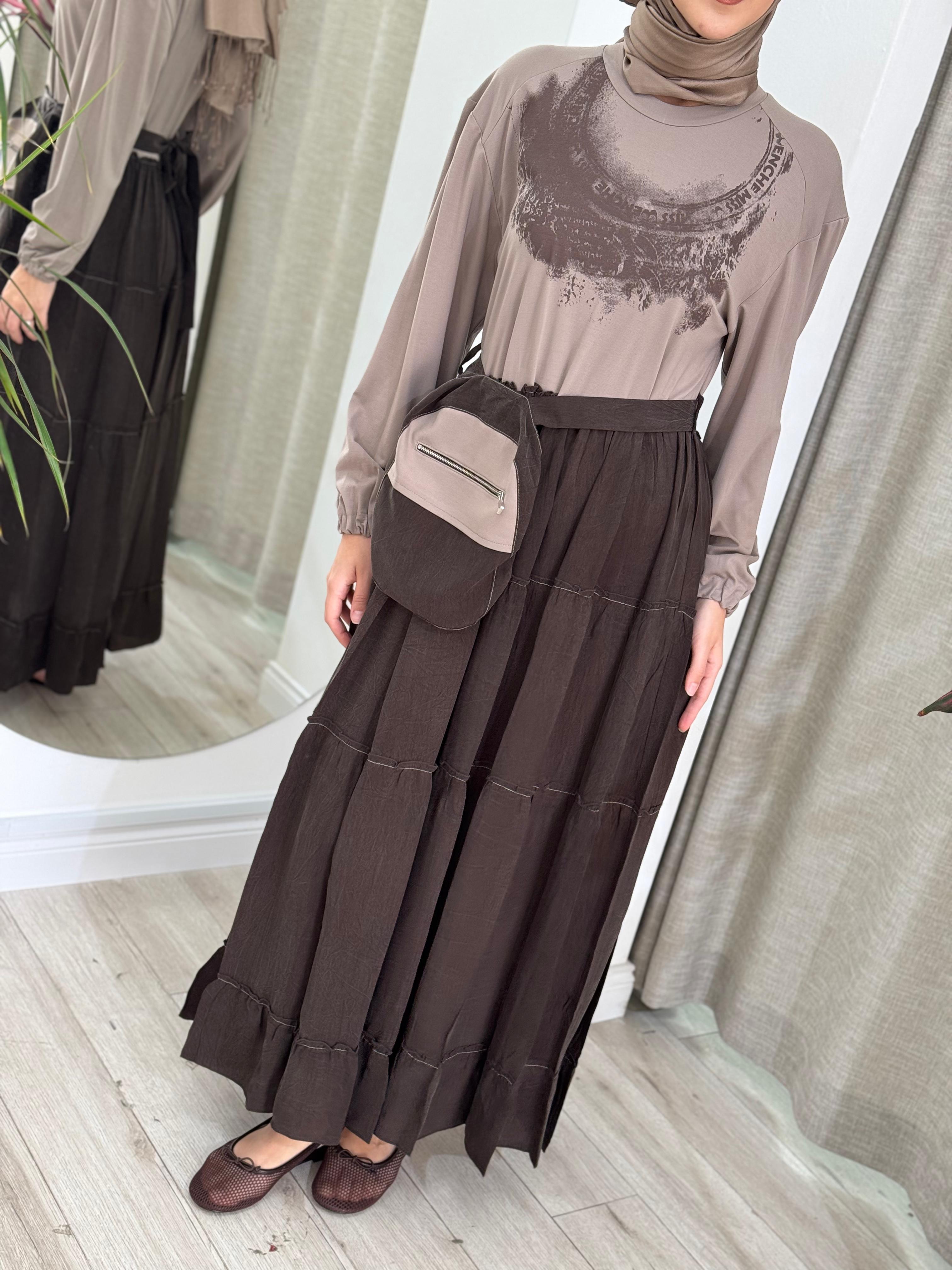 Misswhence Çanta Detaylı Elbise Kahverengi 37834