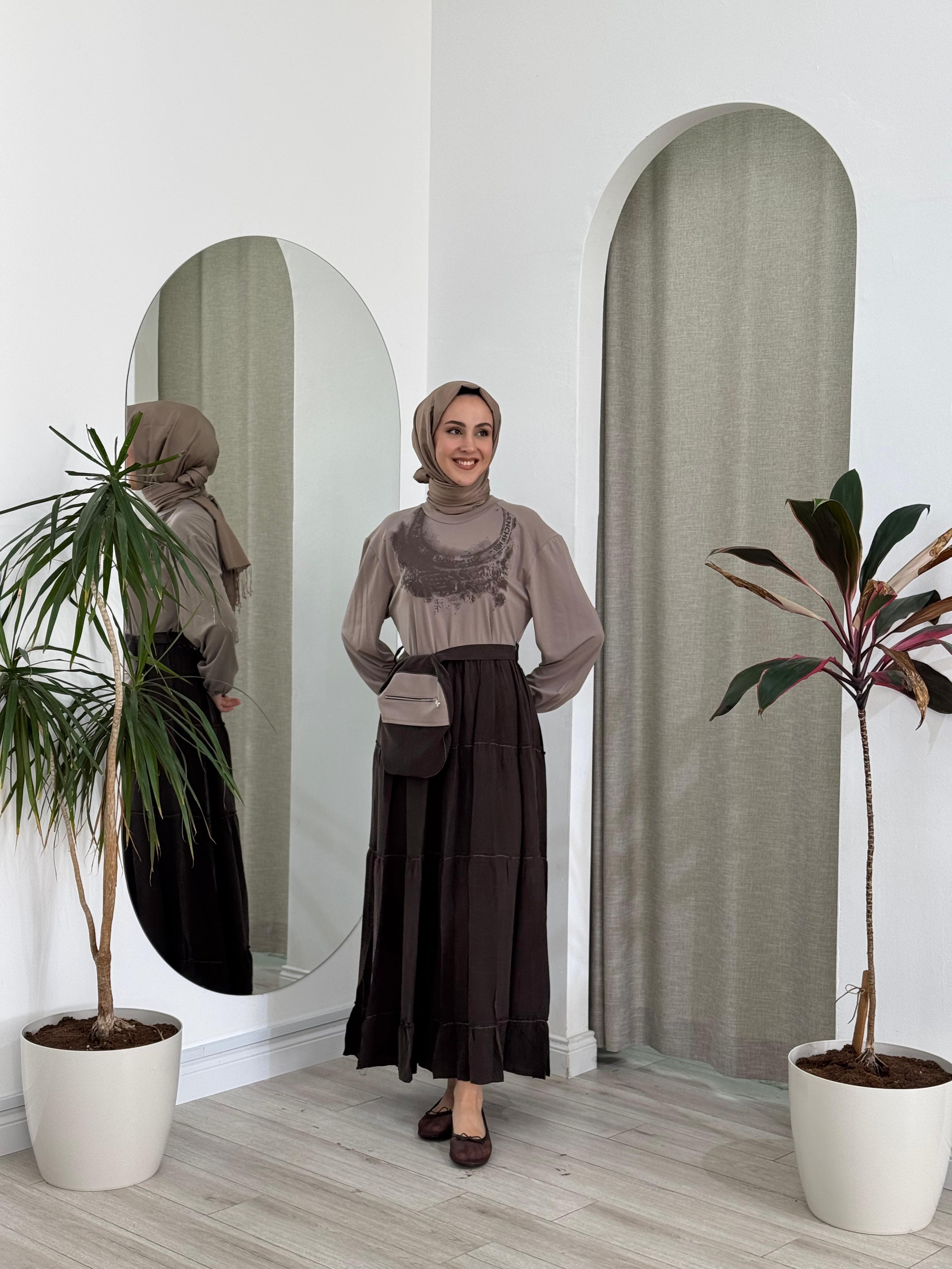 Misswhence Çanta Detaylı Elbise Kahverengi 37834