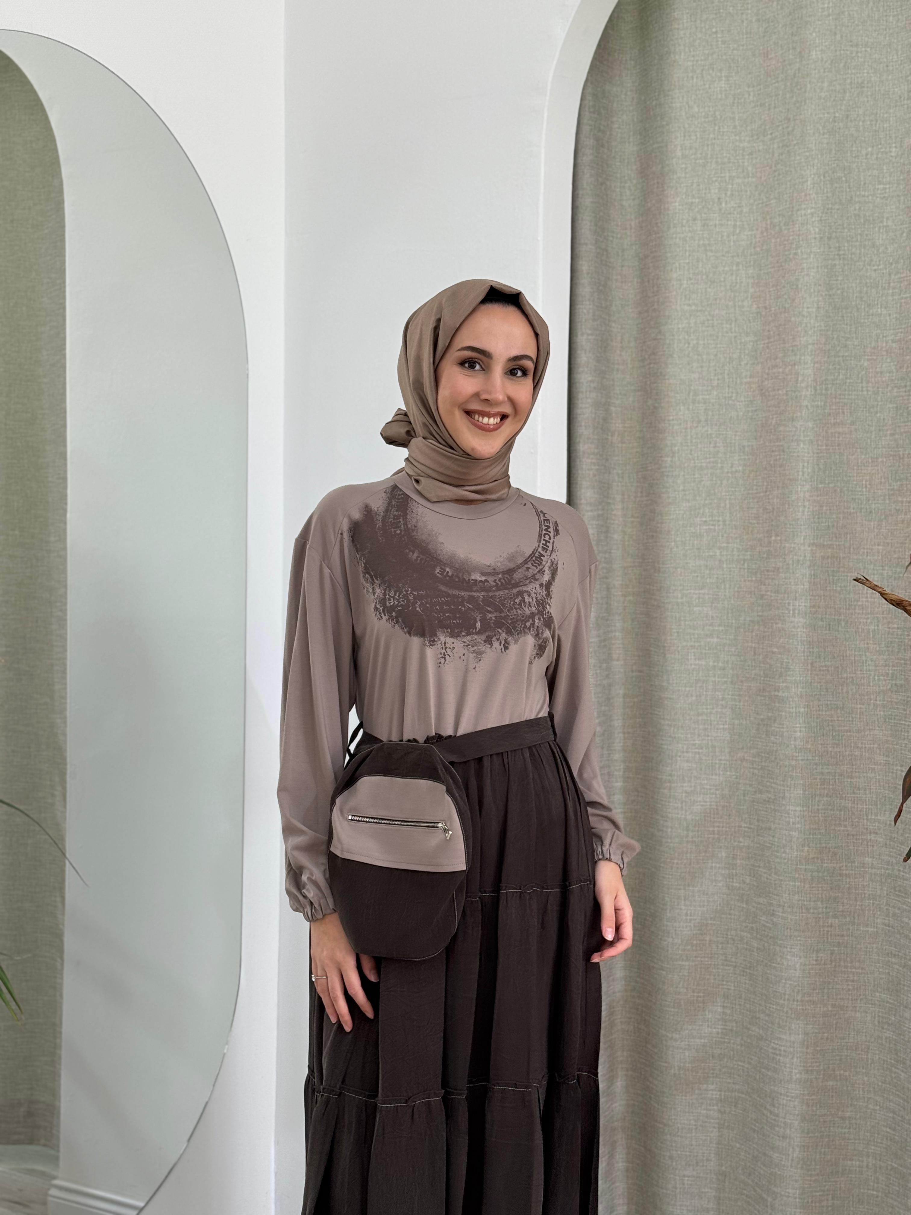 Misswhence Çanta Detaylı Elbise Kahverengi 37834