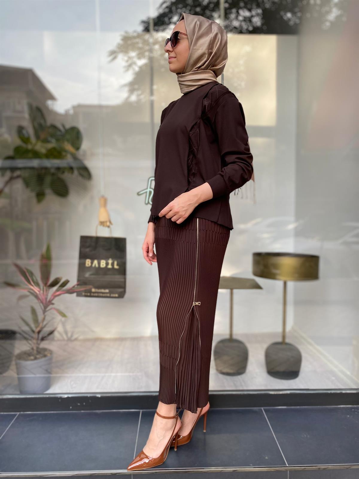 Misswhence Çelik Örme Kısa Tunik Kahverengi 34029