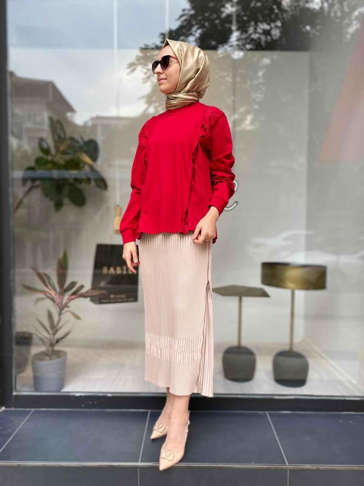 Misswhence Çelik Örme Kısa Tunik Kırmızı 34029