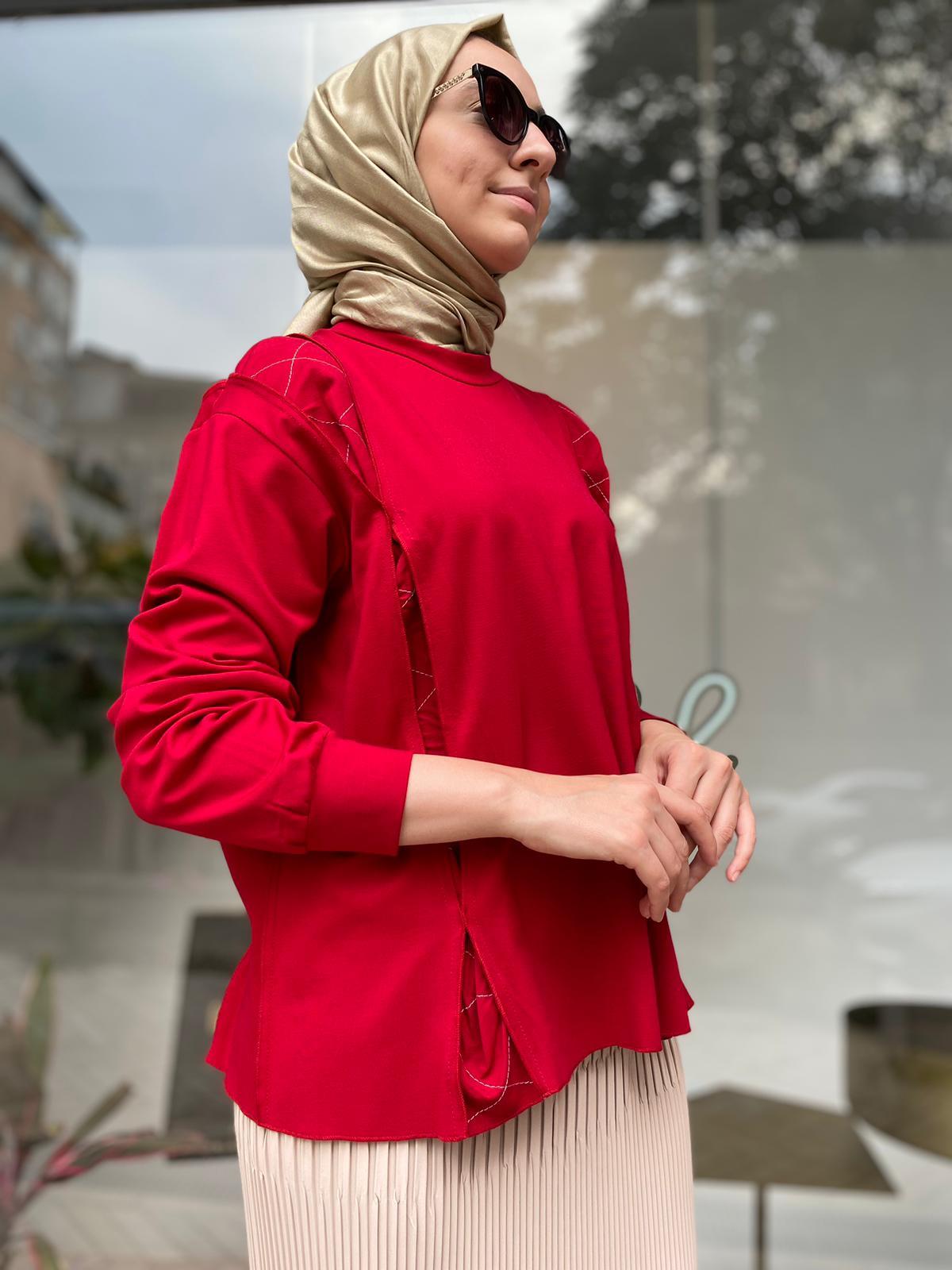 Misswhence Çelik Örme Kısa Tunik Kırmızı 34029