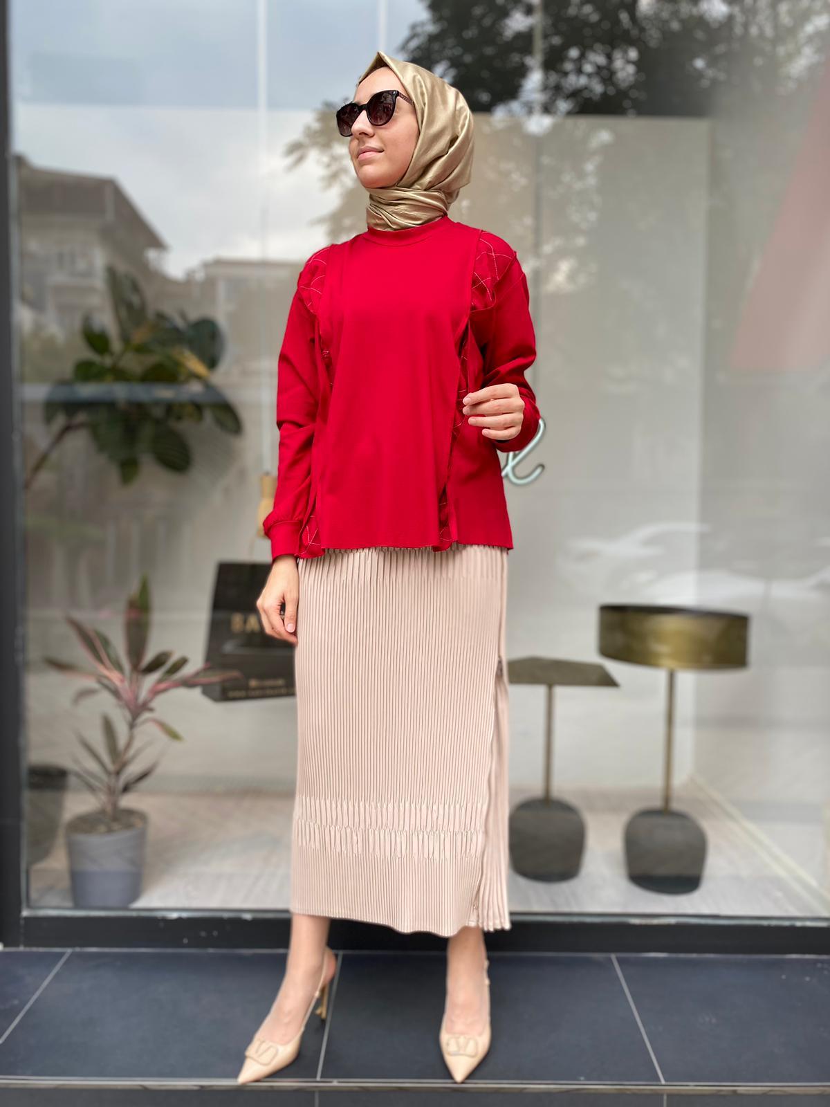 Misswhence Çelik Örme Kısa Tunik Kırmızı 34029