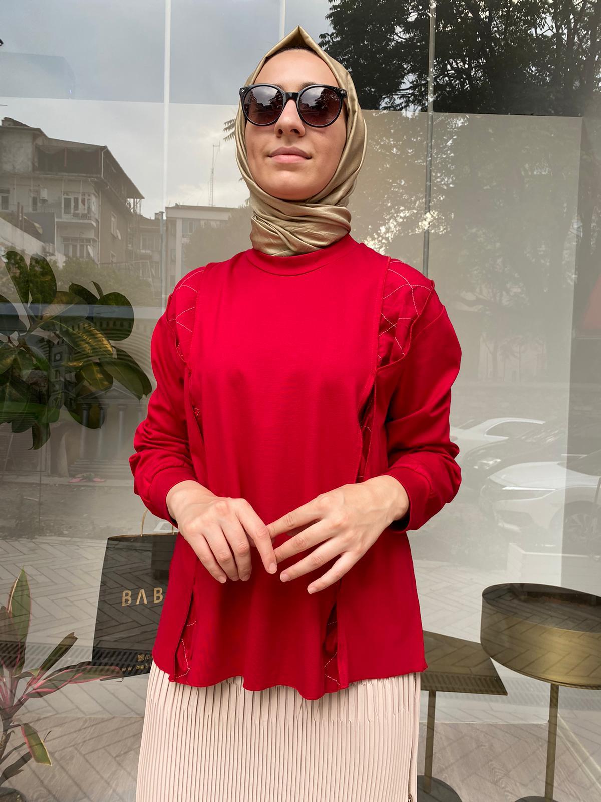 Misswhence Çelik Örme Kısa Tunik Kırmızı 34029