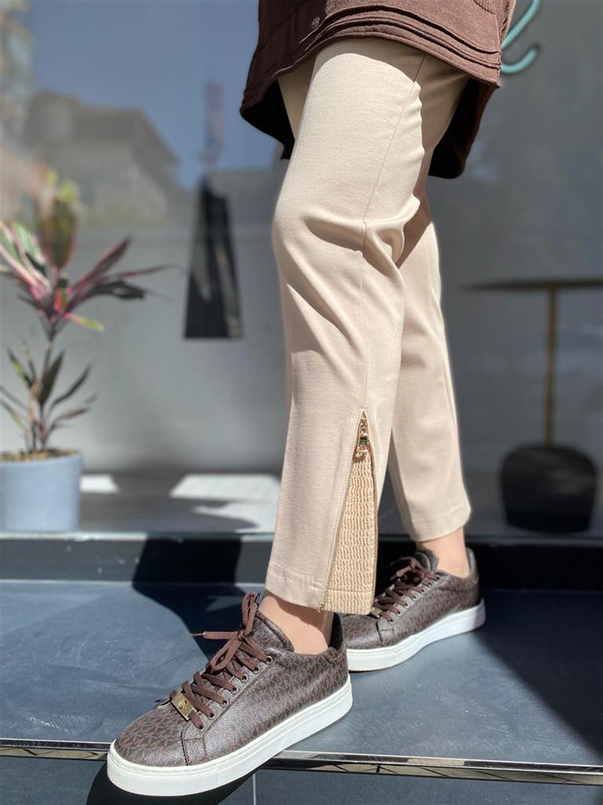 Misswhence Çelik Örme Paça Fermuarlı Taş Pantolon 34101