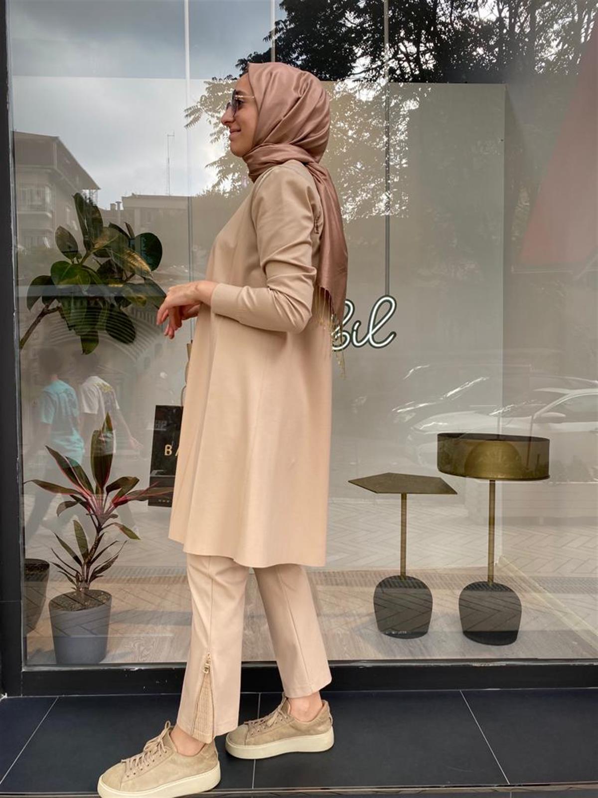 Misswhence Çelik Örme Paça Fermuarlı Taş Pantolon 34101