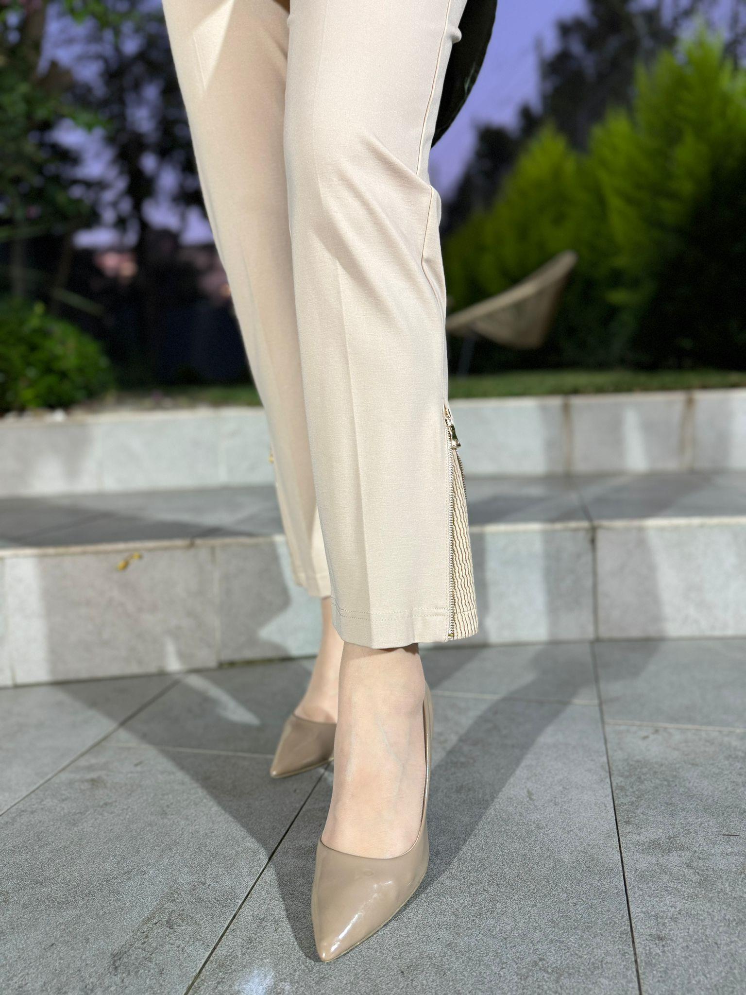 Misswhence Çelik Örme Paça Fermuarlı Taş Pantolon 34101