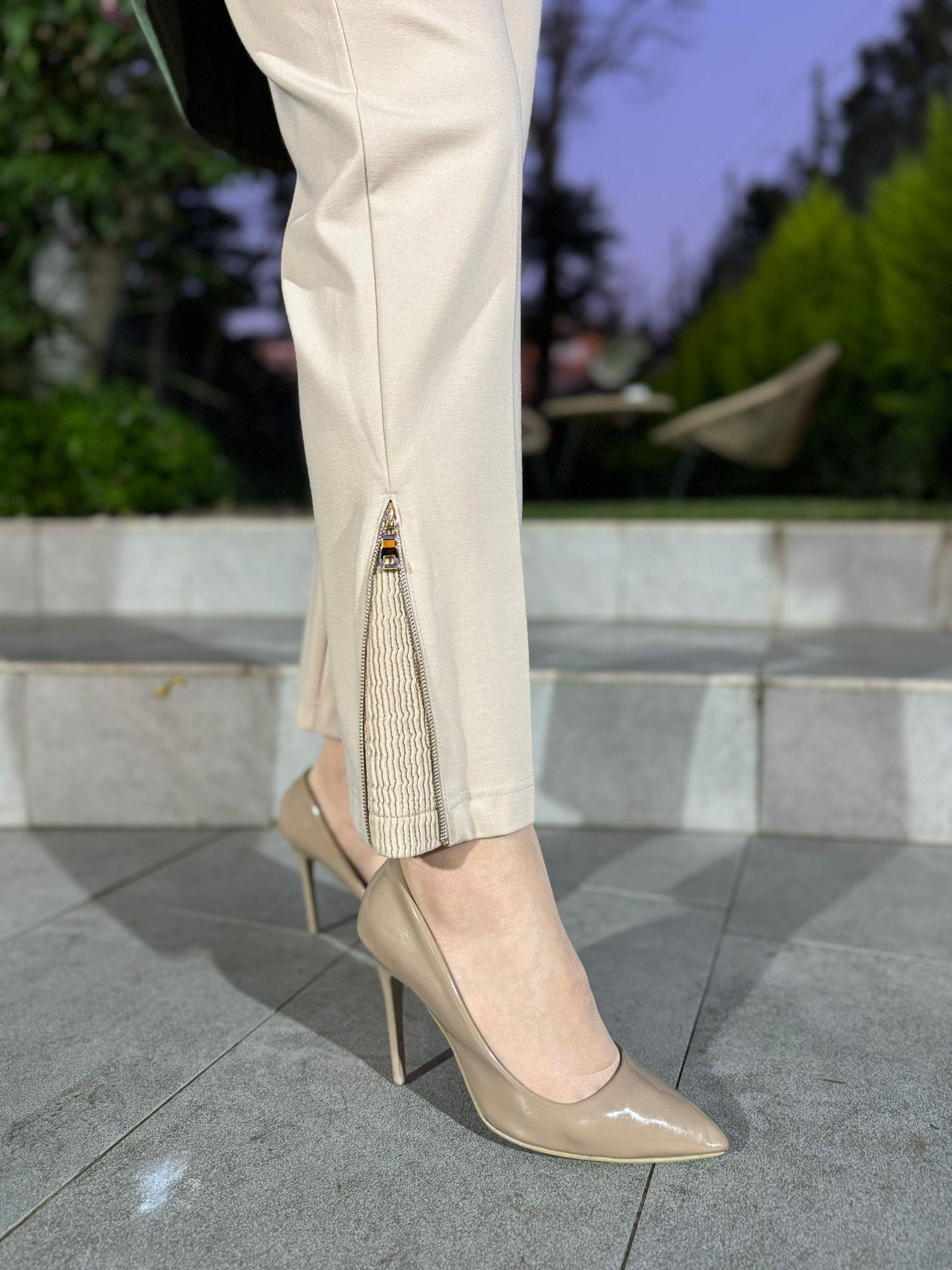 Misswhence Çelik Örme Paça Fermuarlı Taş Pantolon 34101