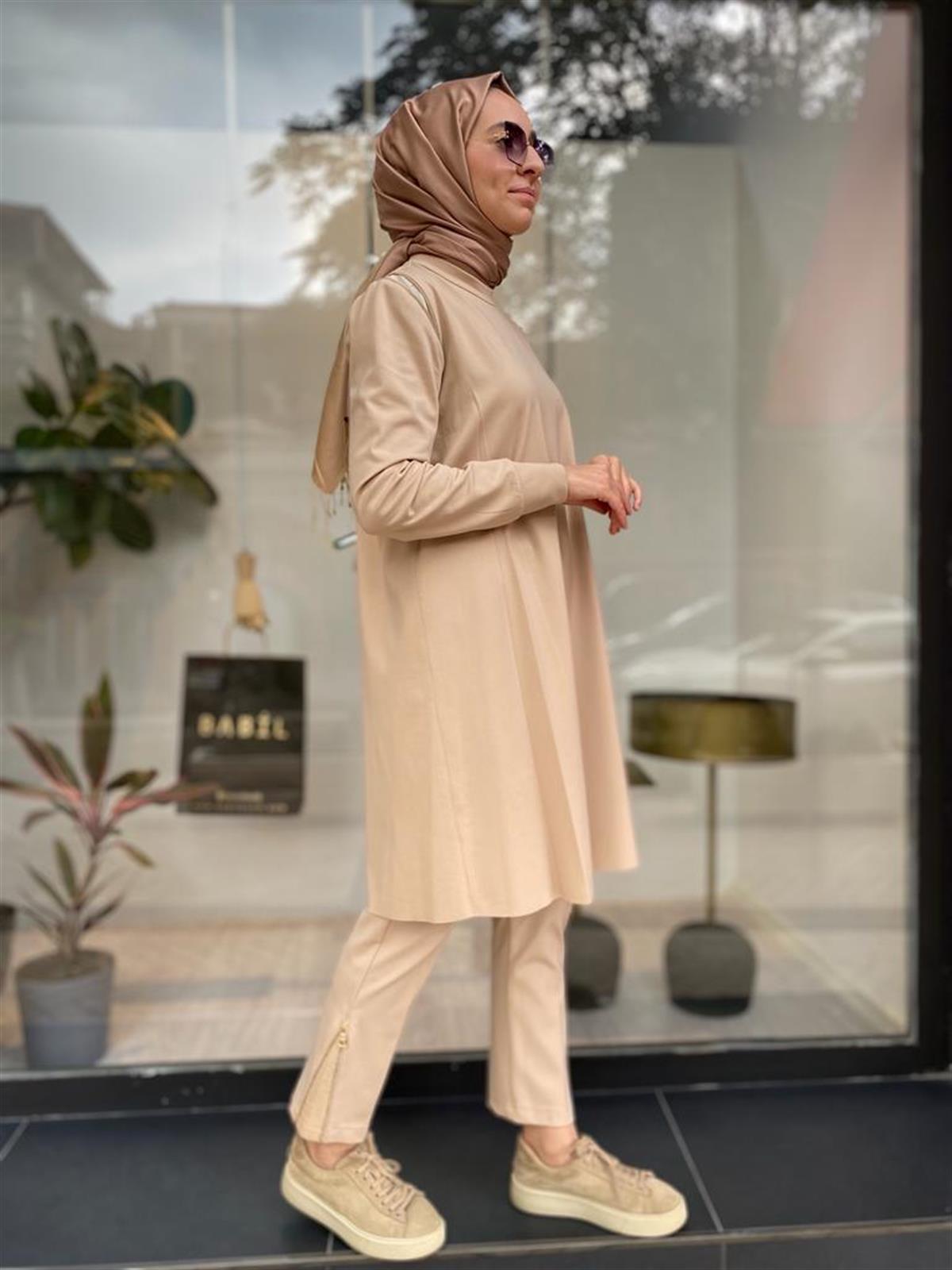 Misswhence Çelik Örme Paça Fermuarlı Taş Pantolon 34101