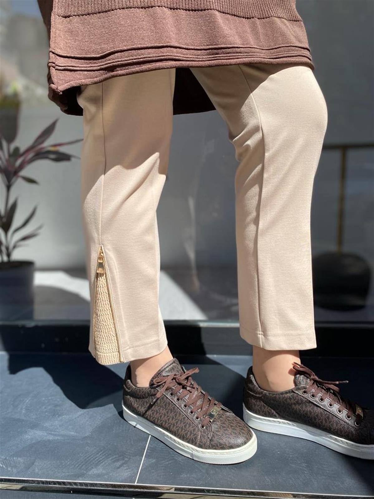 Misswhence Çelik Örme Paça Fermuarlı Taş Pantolon 34101