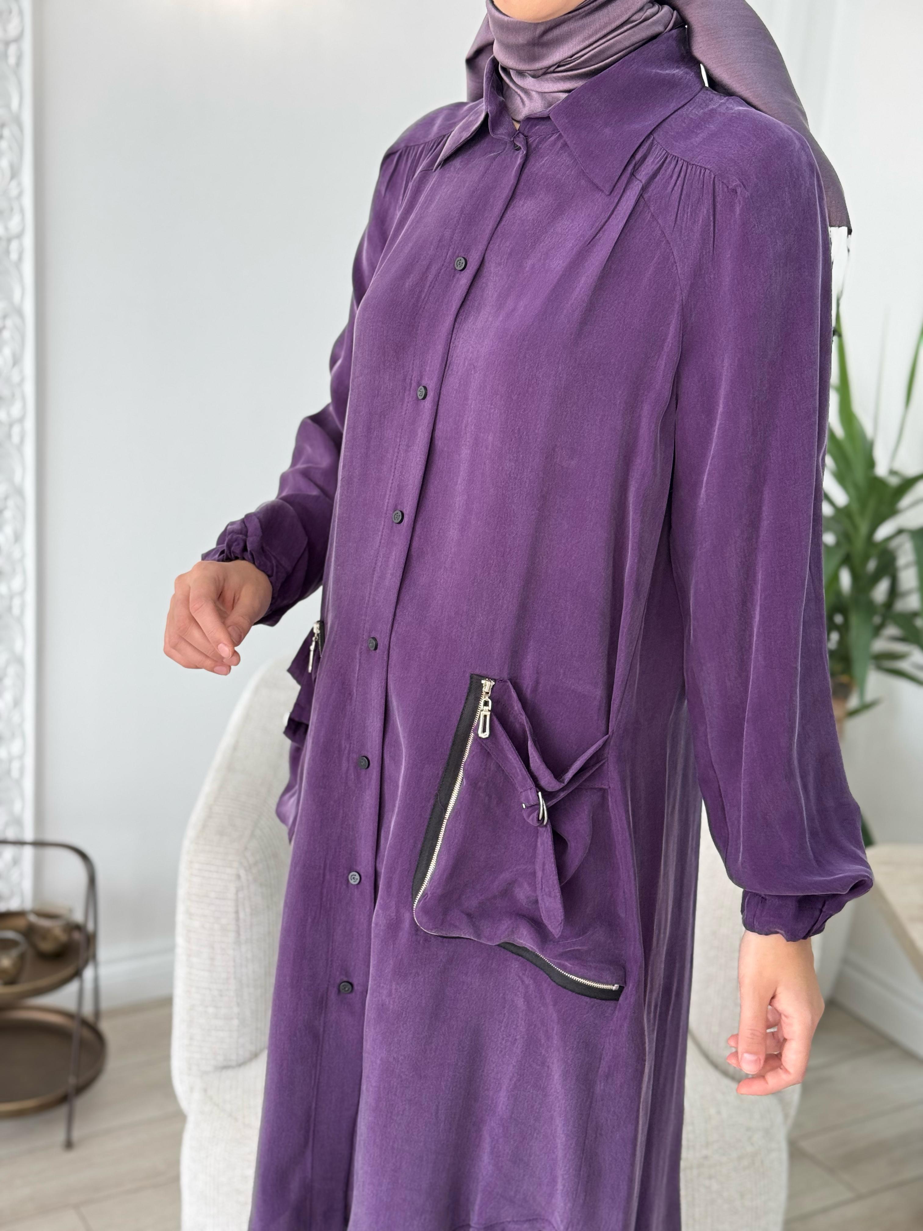 Misswhence Cep Detaylı Cupra Gömlek Mor 37302