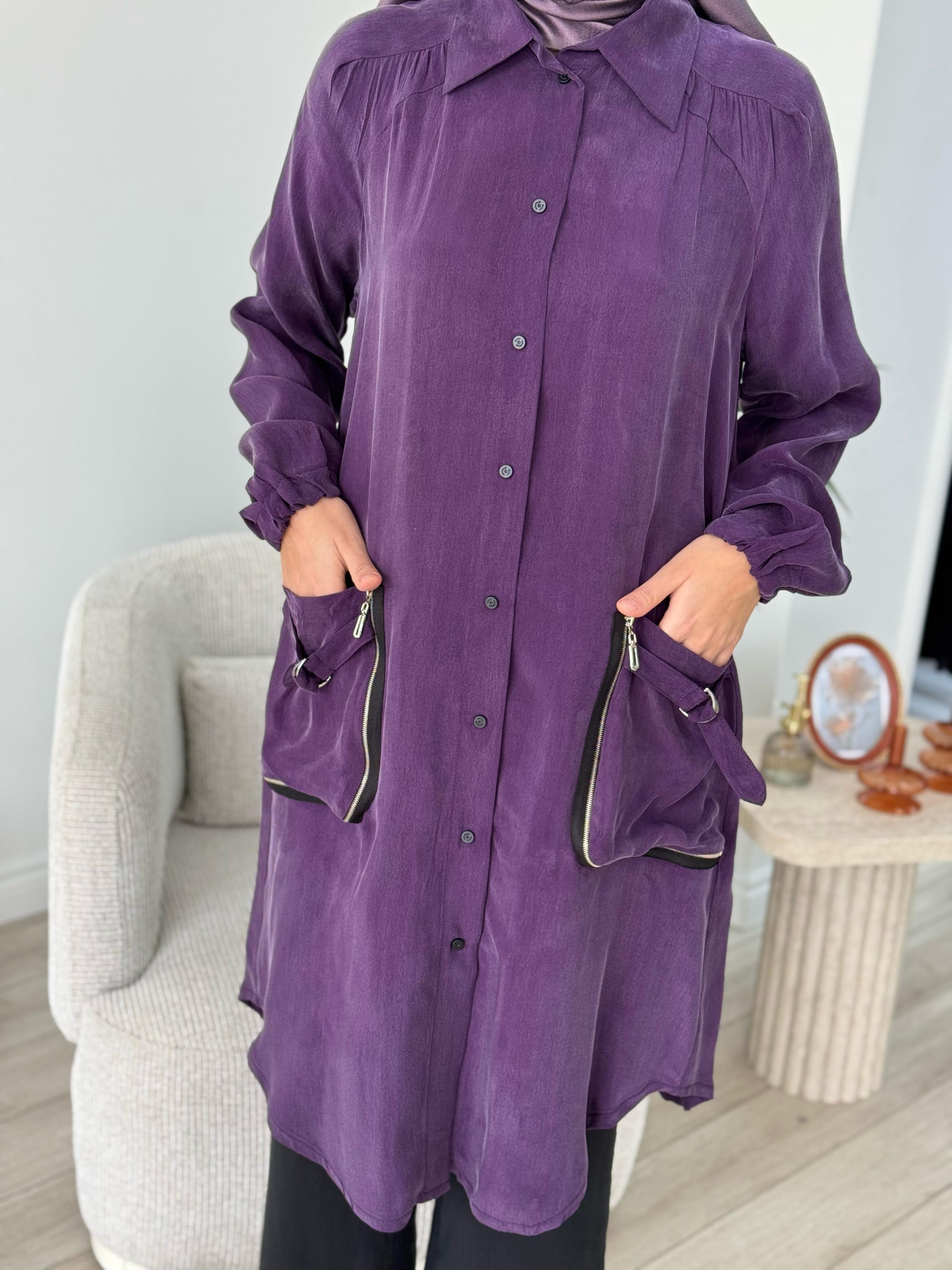 Misswhence Cep Detaylı Cupra Gömlek Mor 37302