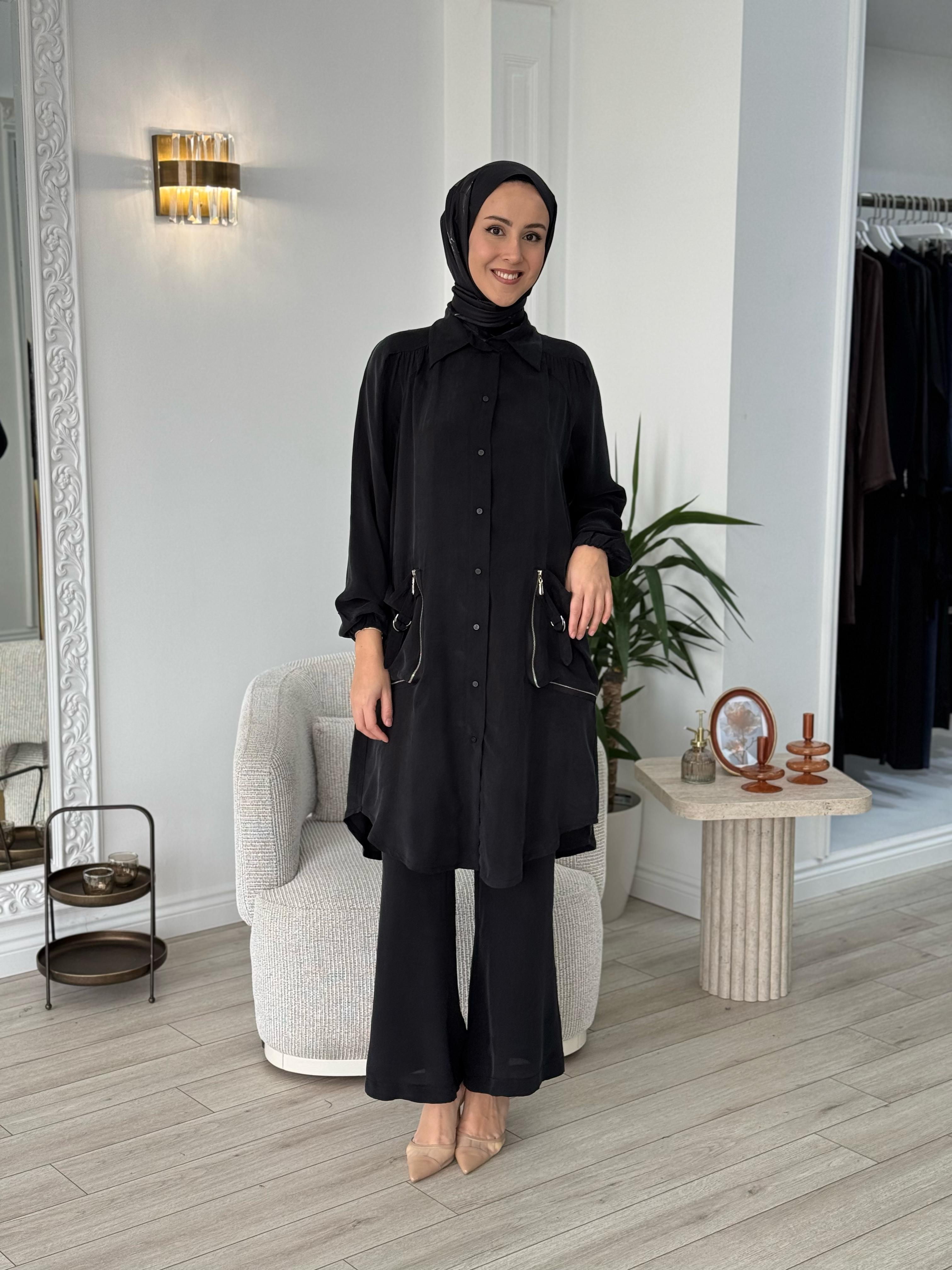 Misswhence Cep Detaylı Cupra Gömlek Siyah 37302