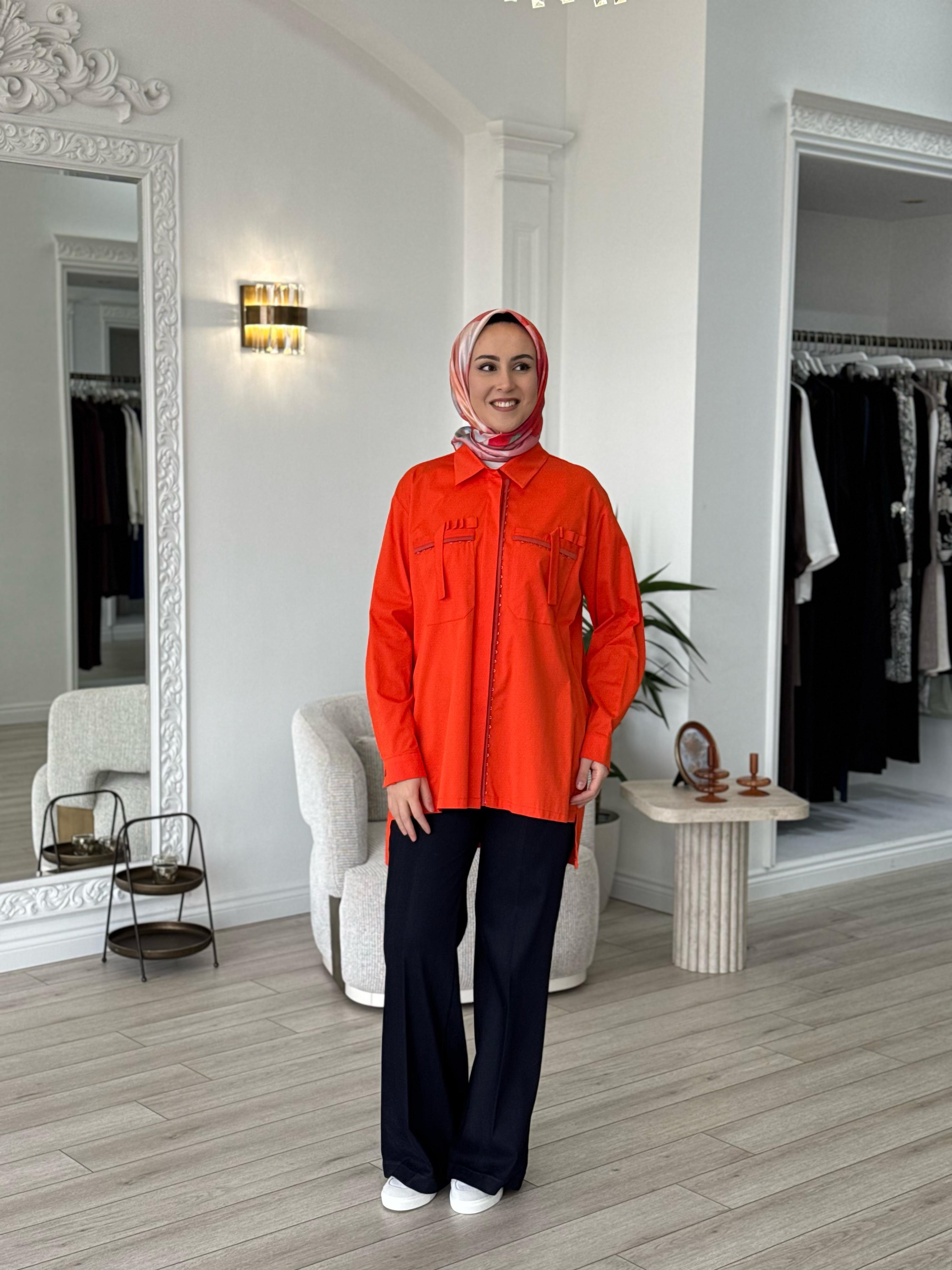 Misswhence Cep Detaylı Gömlek Turuncu 35314