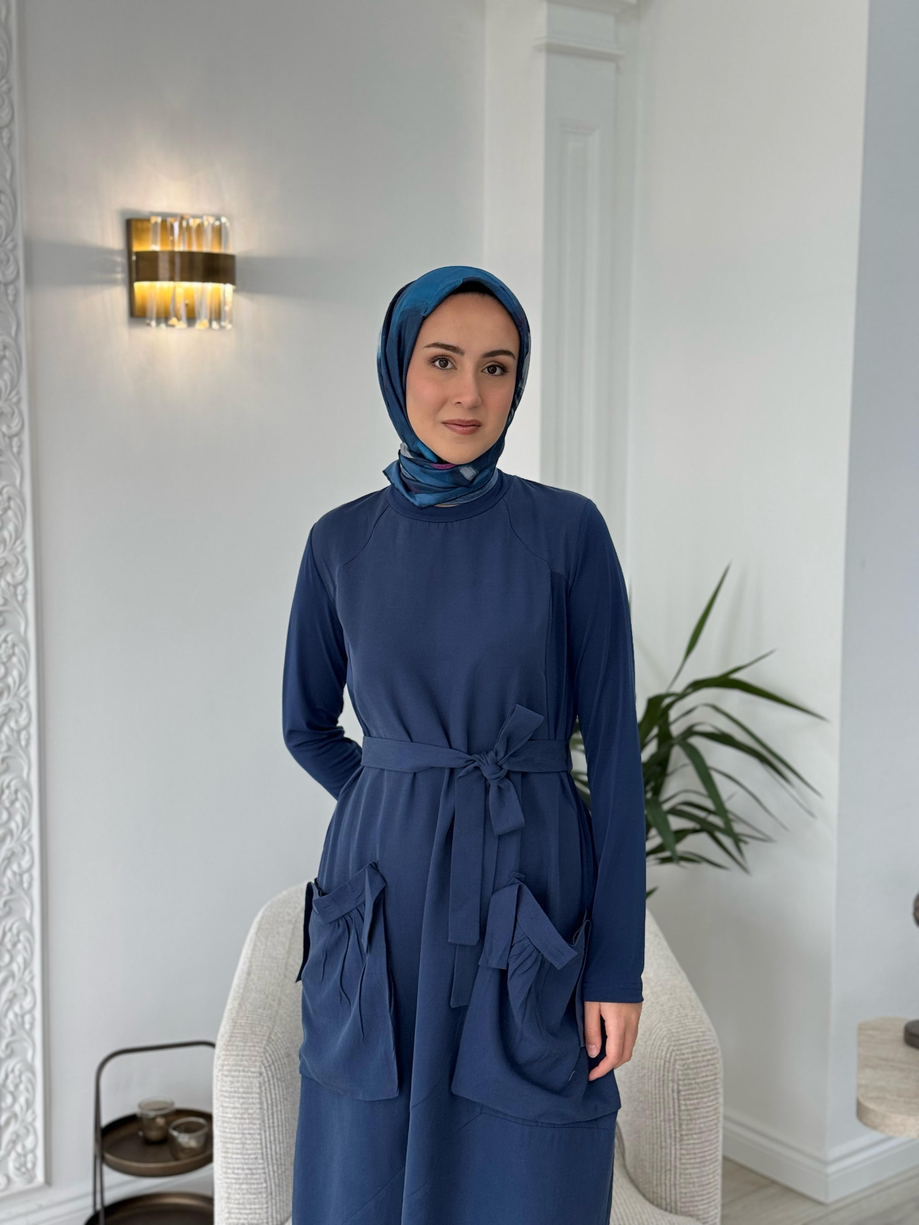 Misswhence Cep Detaylı Tensel Elbise İndigo 37814