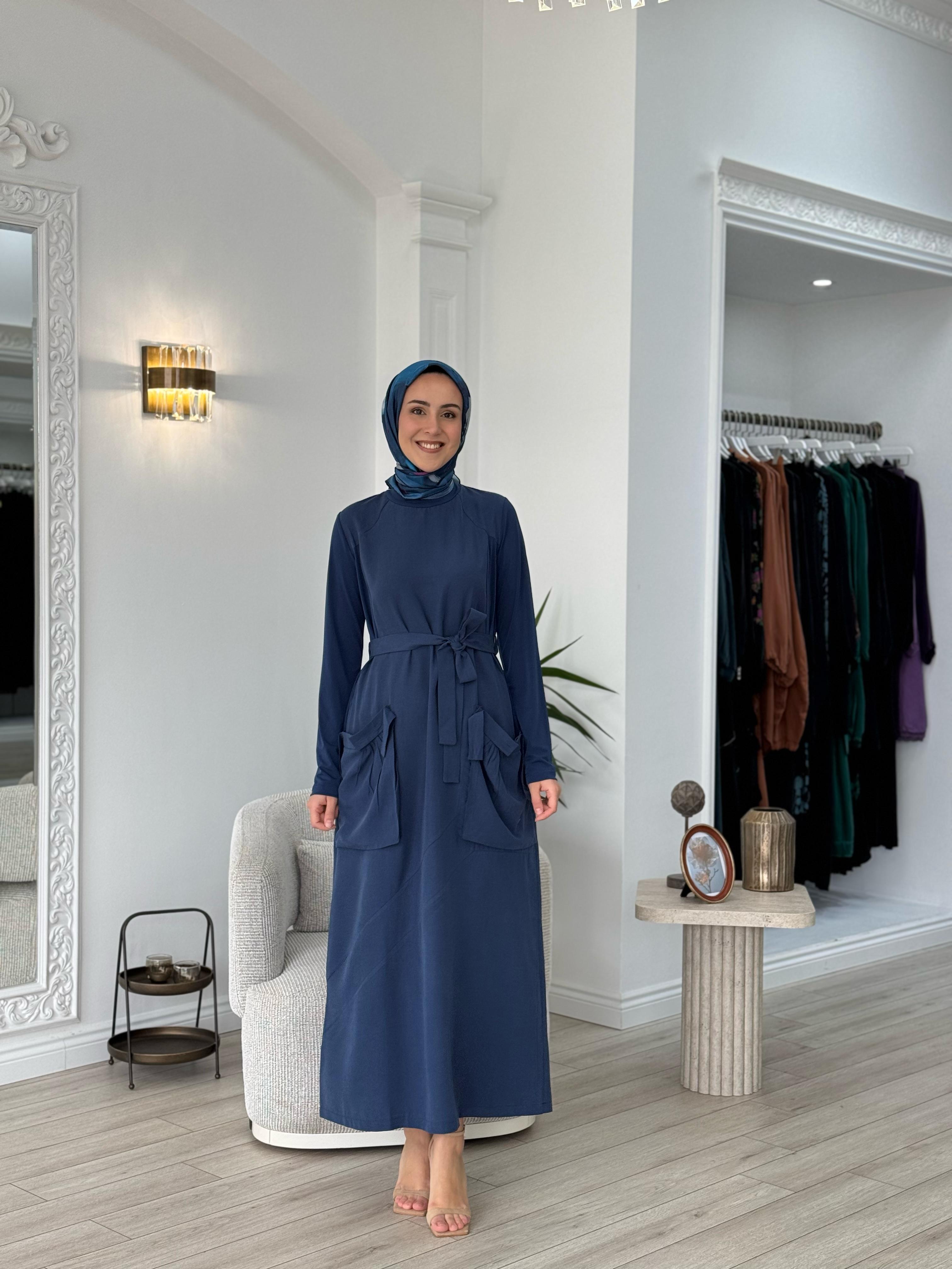 Misswhence Cep Detaylı Tensel Elbise İndigo 37814