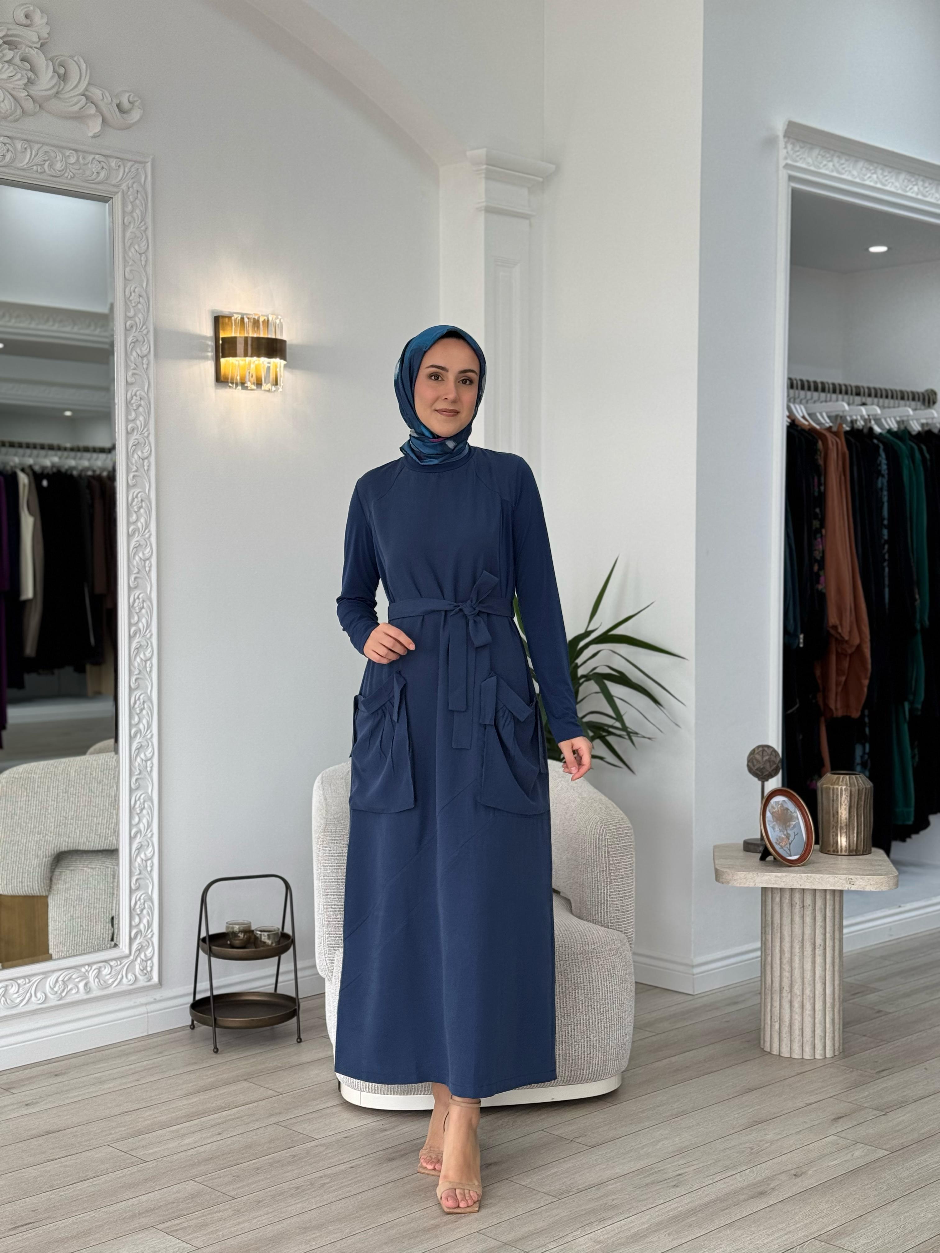 Misswhence Cep Detaylı Tensel Elbise İndigo 37814