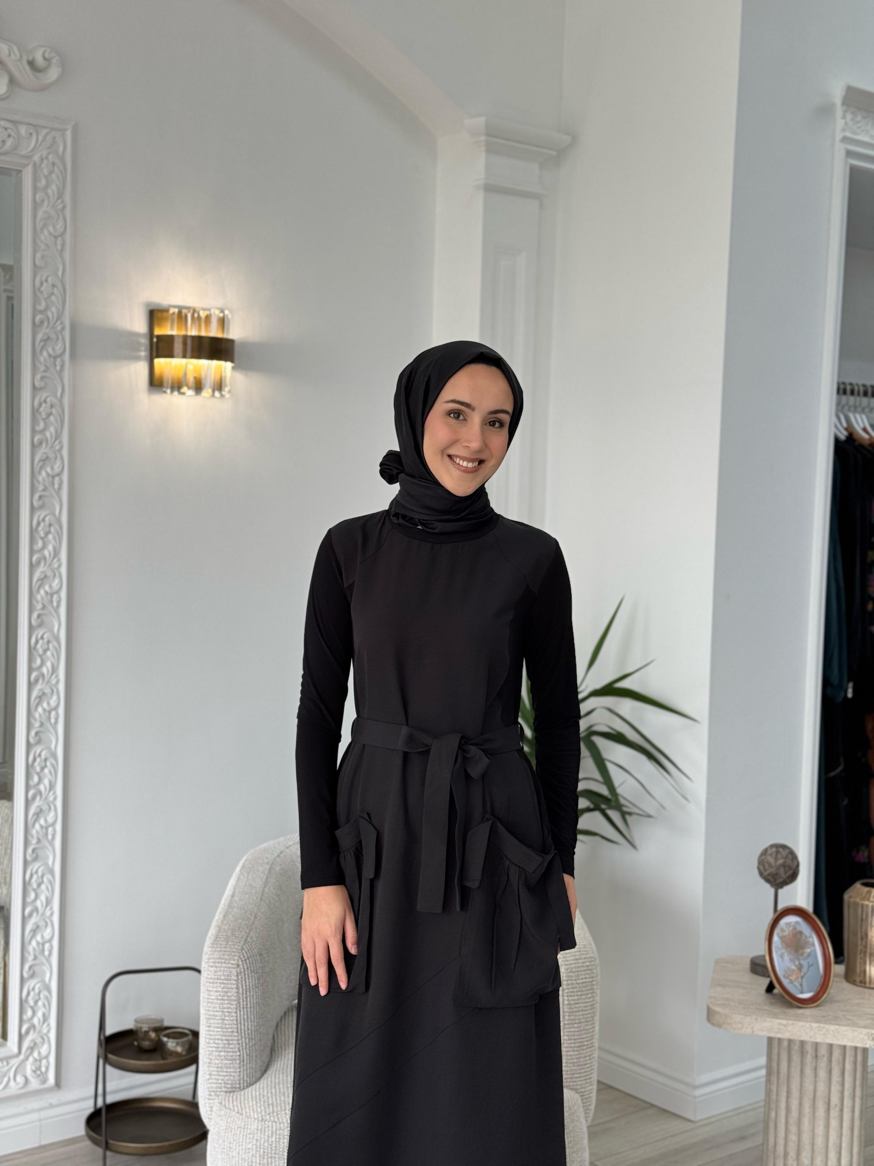 Misswhence Cep Detaylı Tensel Elbise Siyah 37814