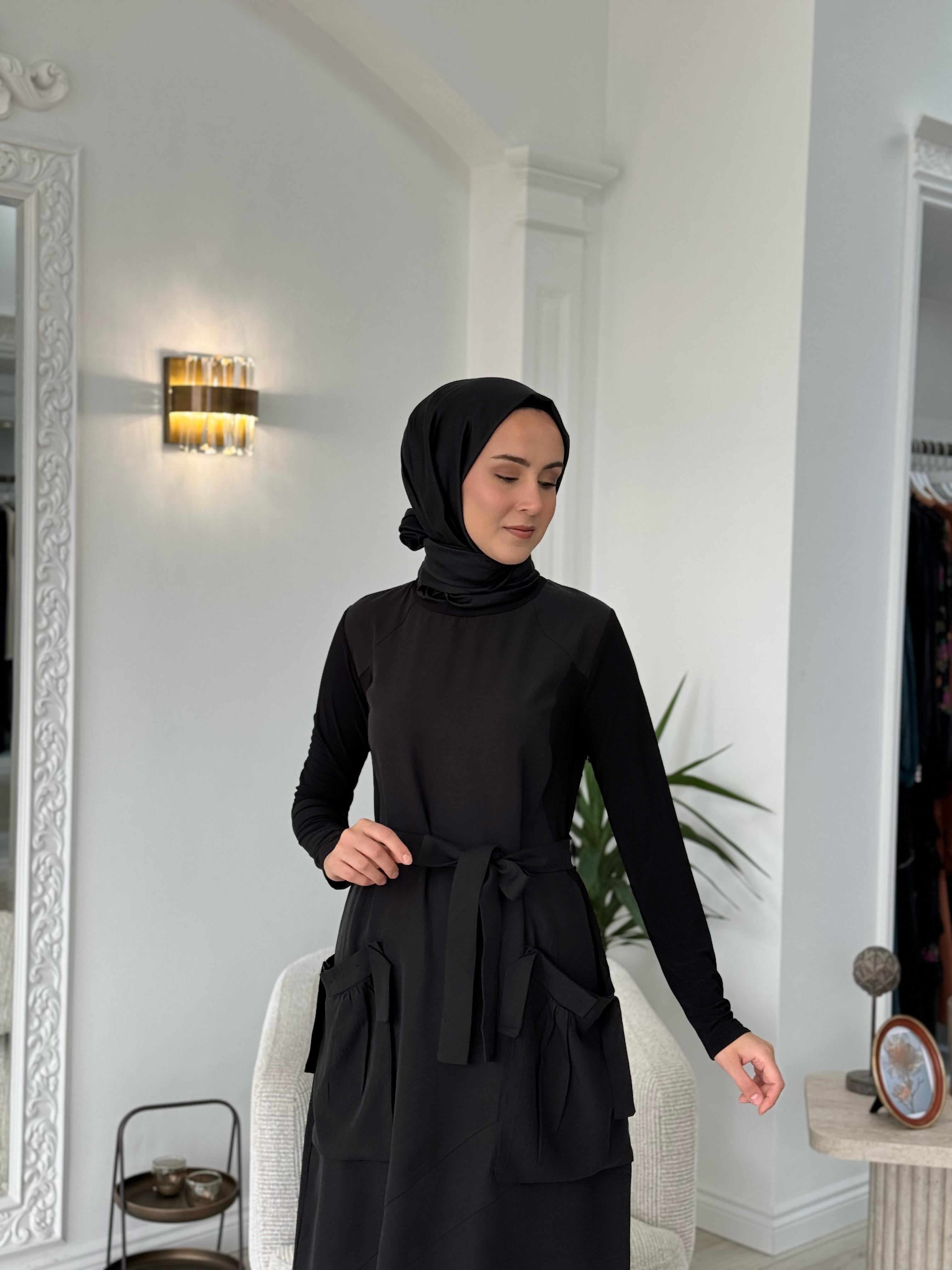 Misswhence Cep Detaylı Tensel Elbise Siyah 37814