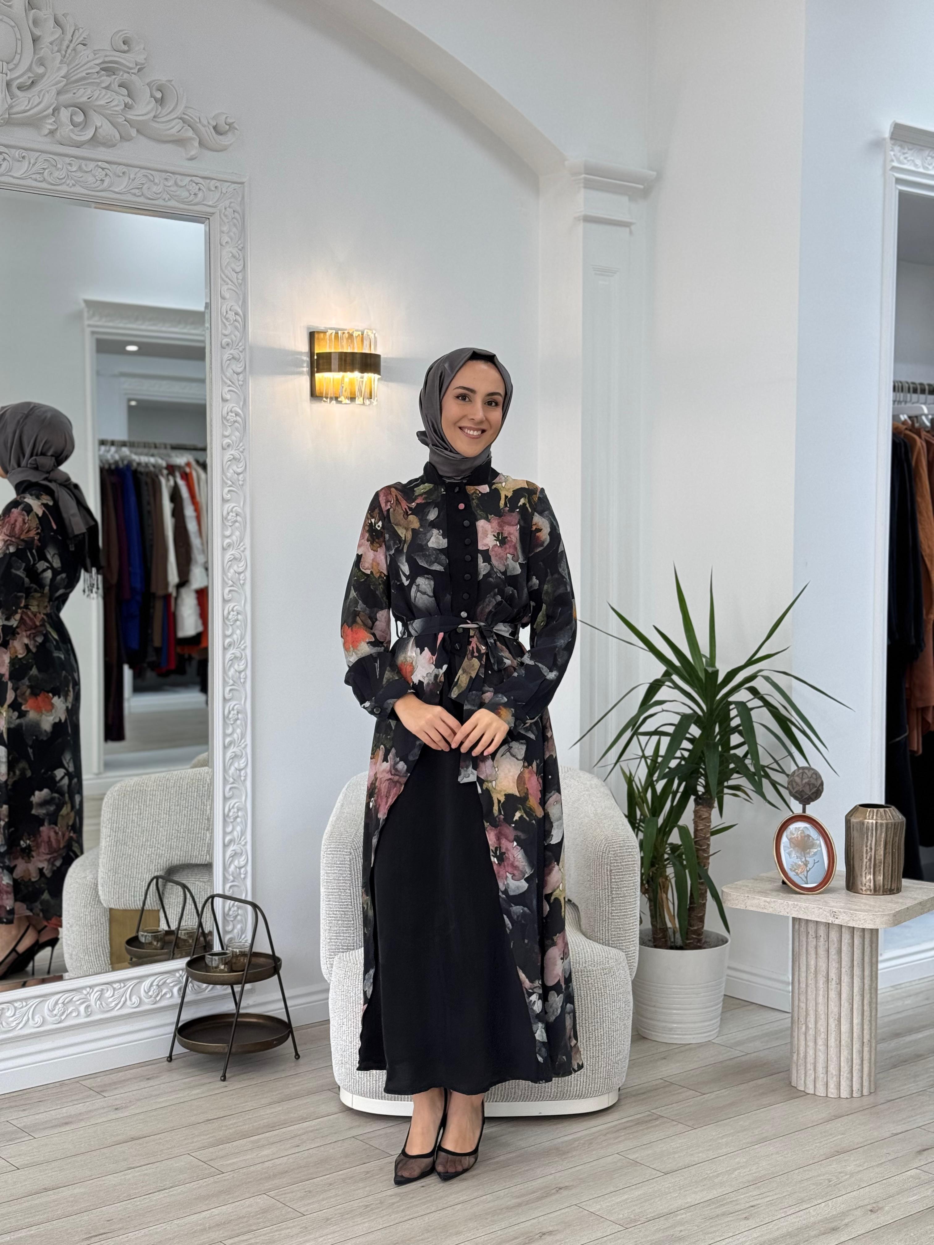 Misswhence Çiçek Desenli Düğme Detaylı Elbise 37835