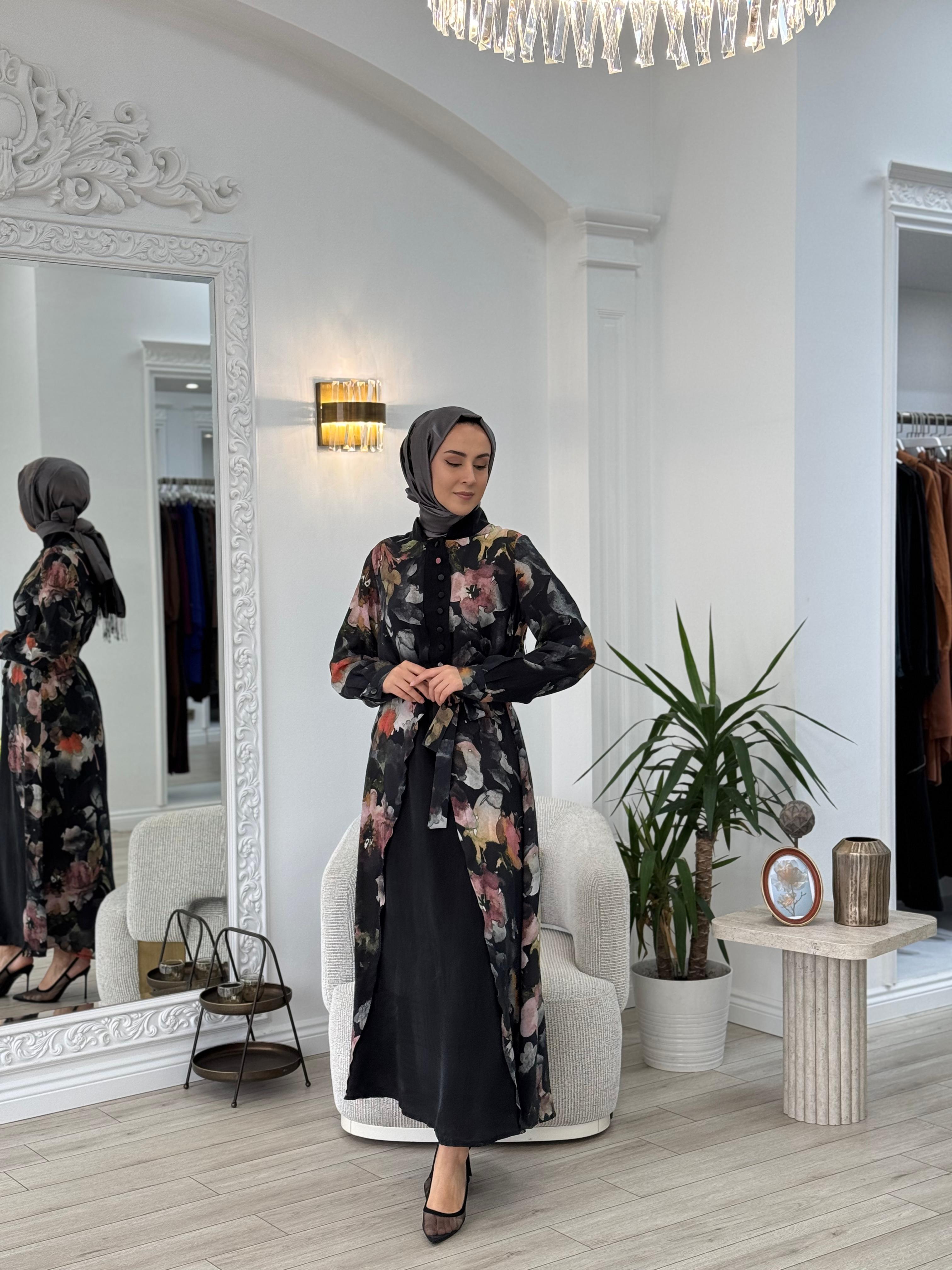 Misswhence Çiçek Desenli Düğme Detaylı Elbise 37835