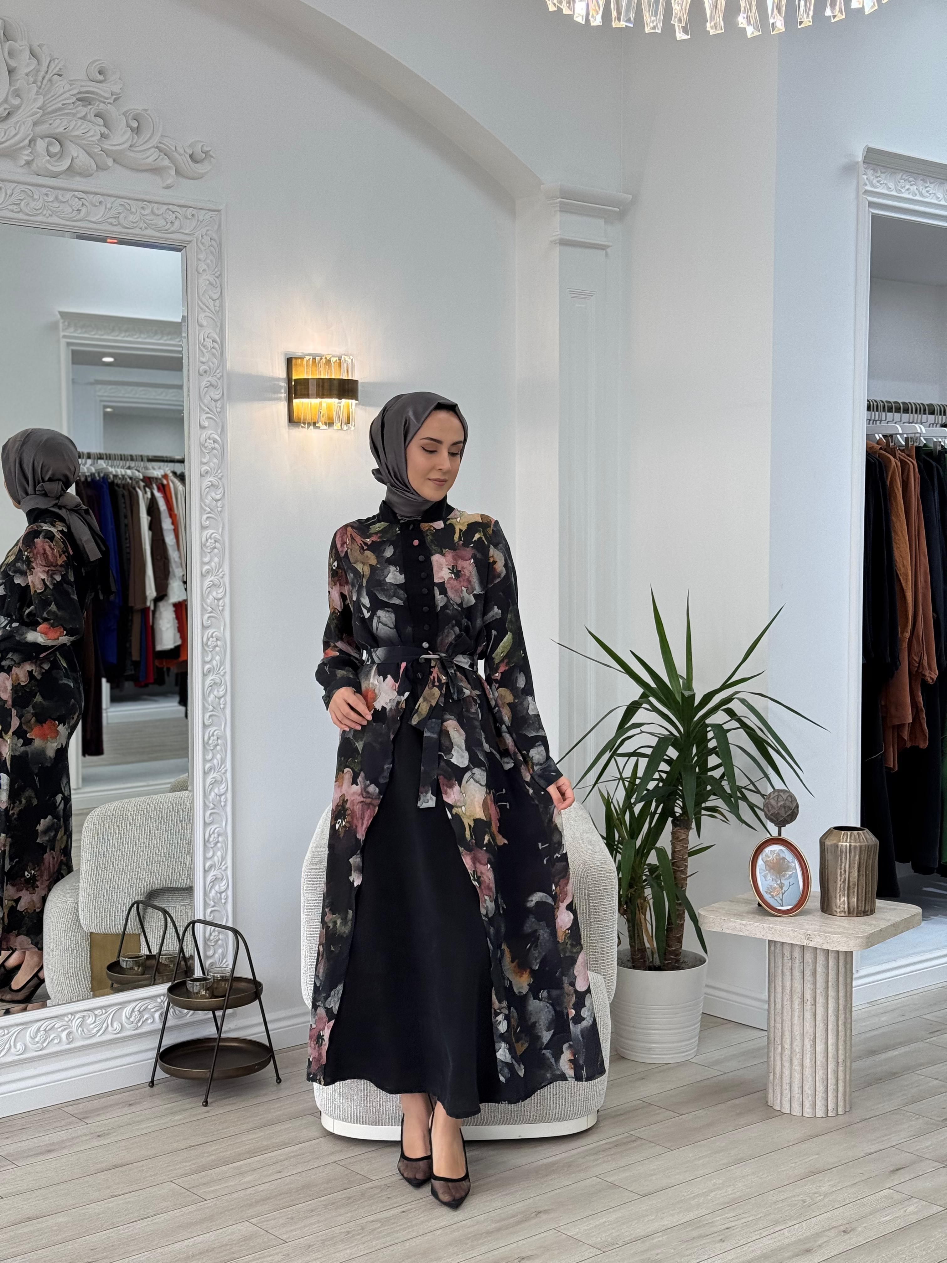Misswhence Çiçek Desenli Düğme Detaylı Elbise 37835