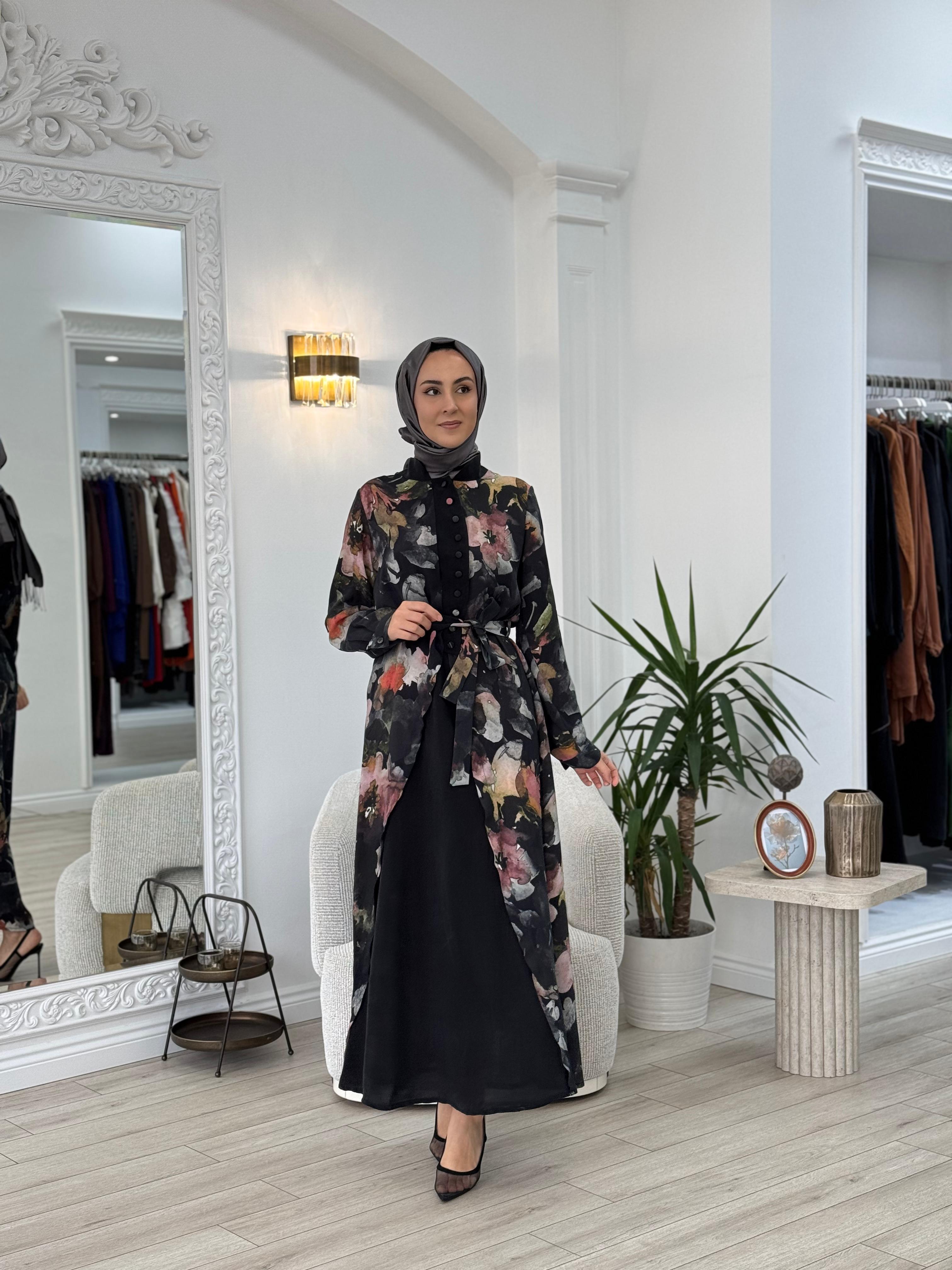 Misswhence Çiçek Desenli Düğme Detaylı Elbise 37835