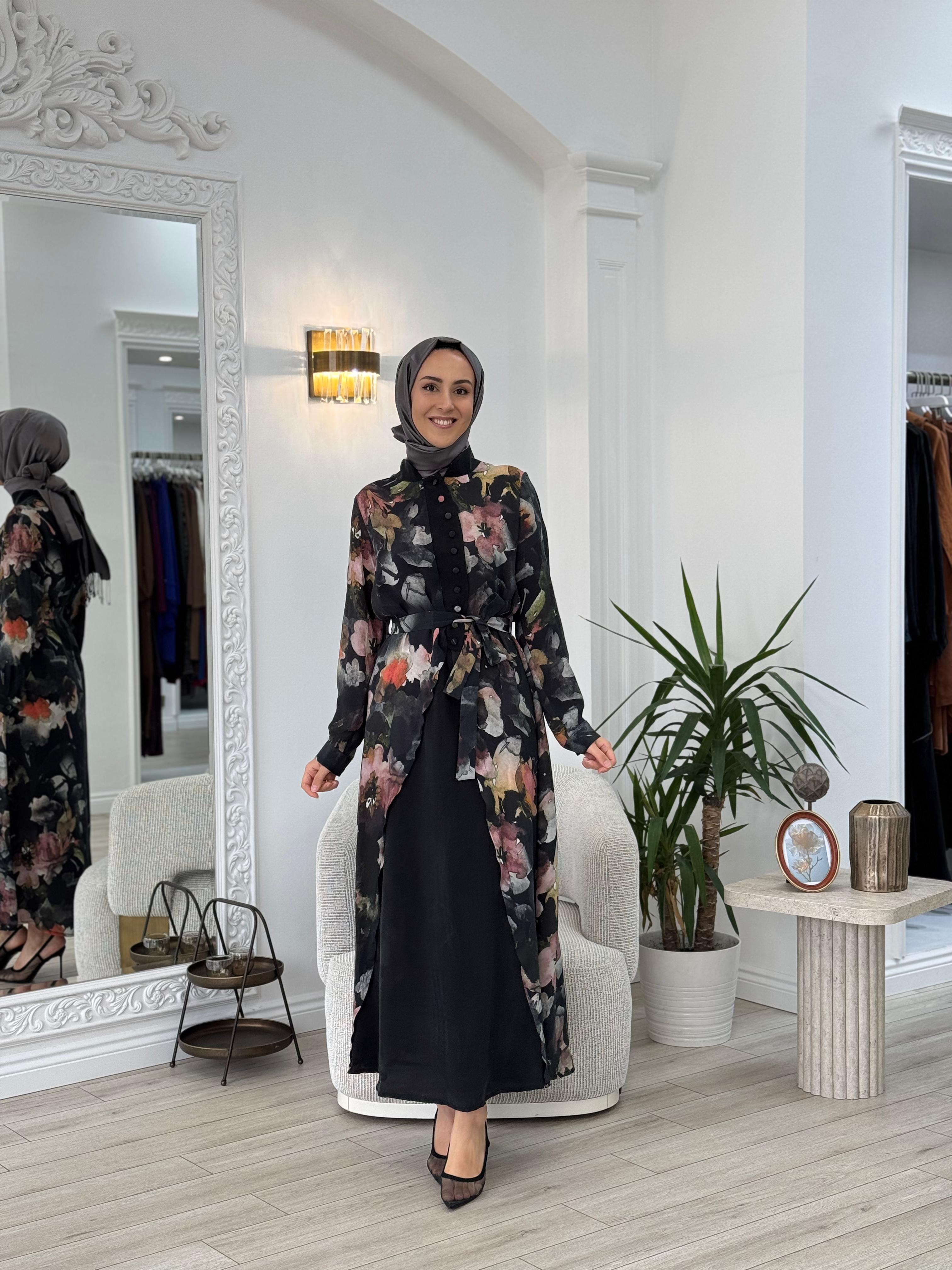 Misswhence Çiçek Desenli Düğme Detaylı Elbise 37835
